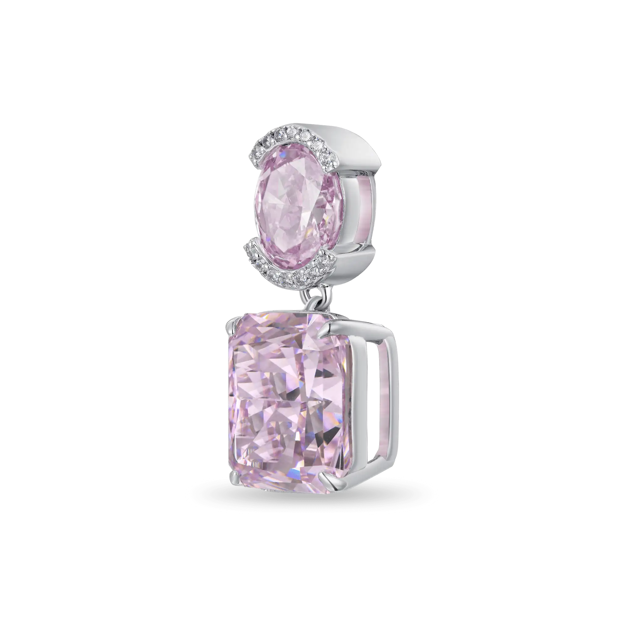 S925 Crushed Ice Emerald Cut Drop Earring - Fancy Light Pink - Image 3