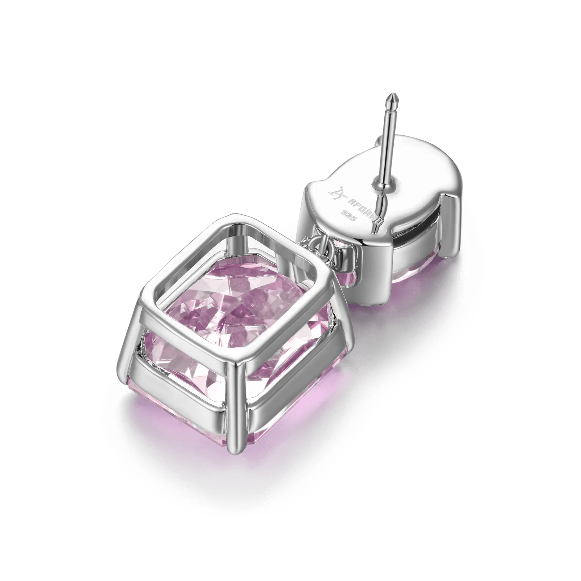 S925 Crushed Ice Emerald Cut Drop Earring - Fancy Light Pink - Image 4