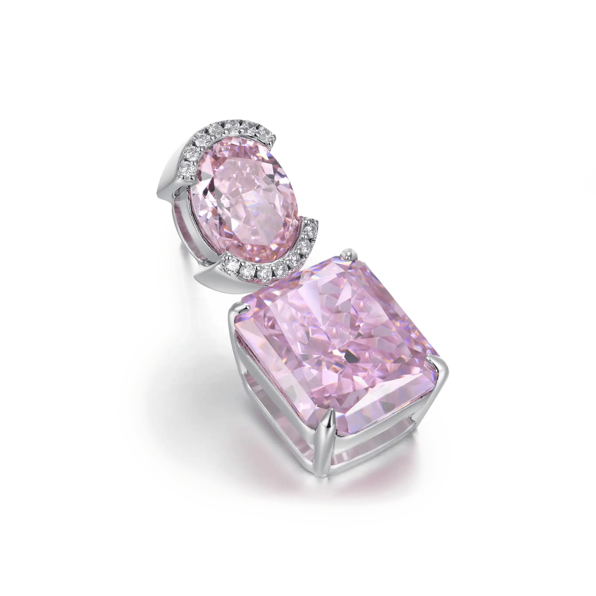 S925 Crushed Ice Emerald Cut Drop Earring - Fancy Light Pink - Image 5