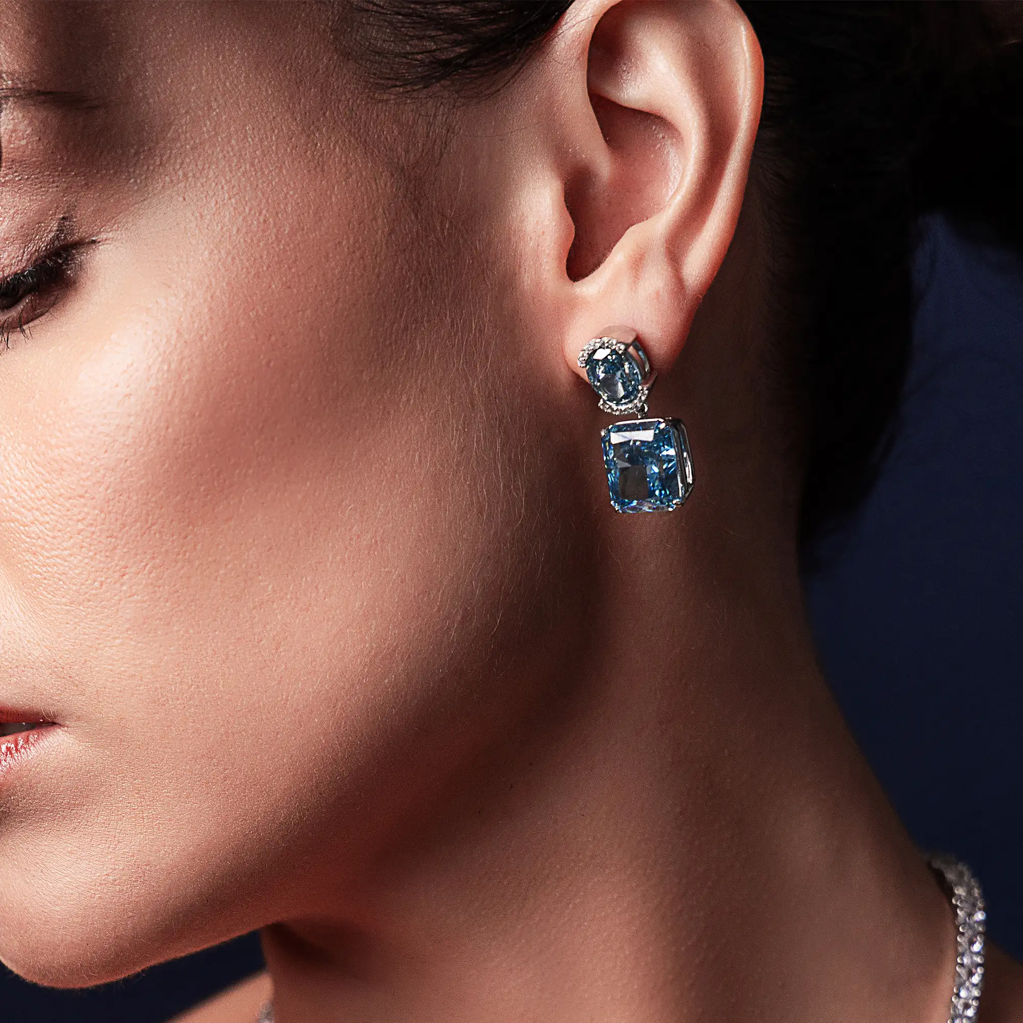 Crushed Ice Emerald Cut Drop Earring - Single - Image 2