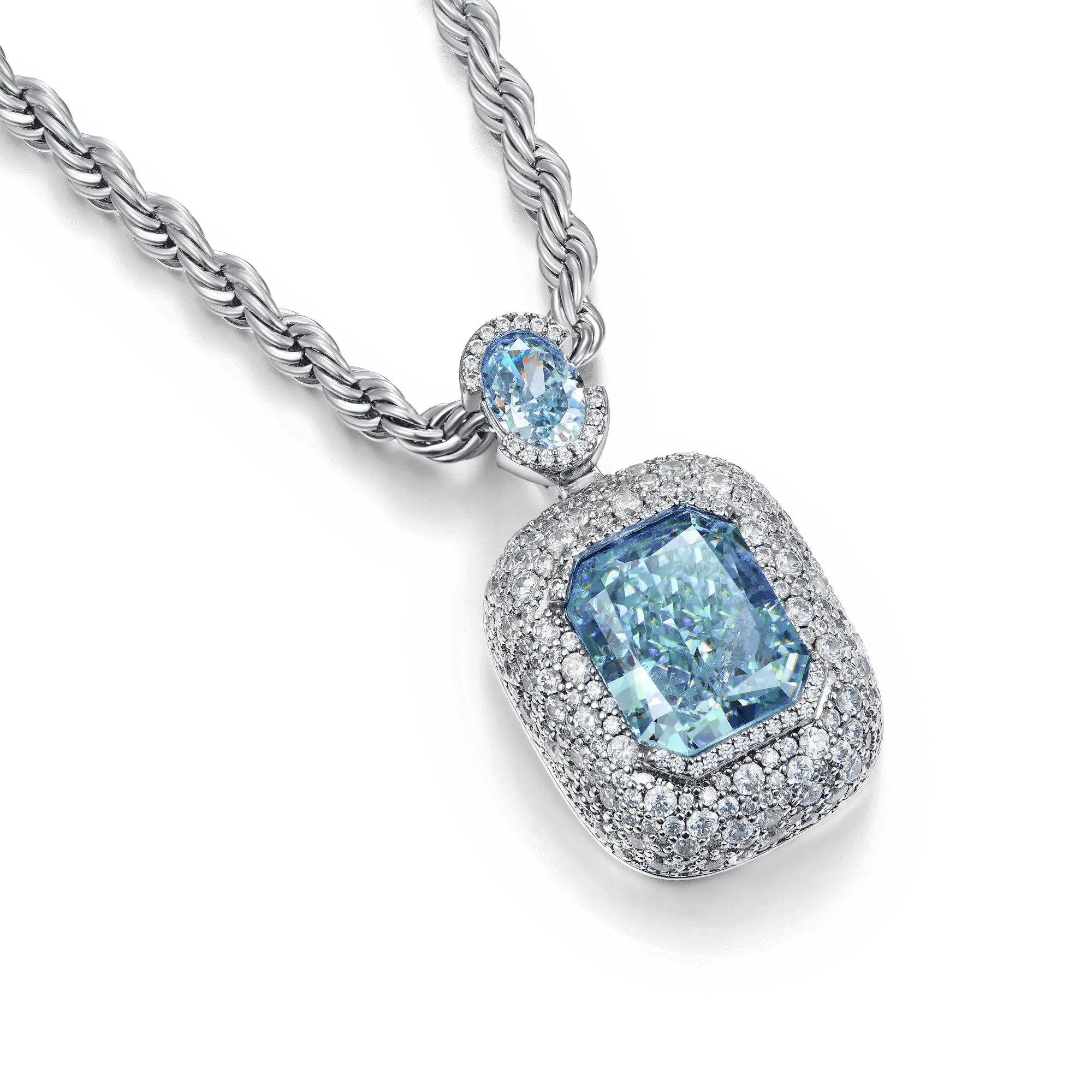 Crushed Ice Emerald Cut Pendant - Blue Gray - Image 3