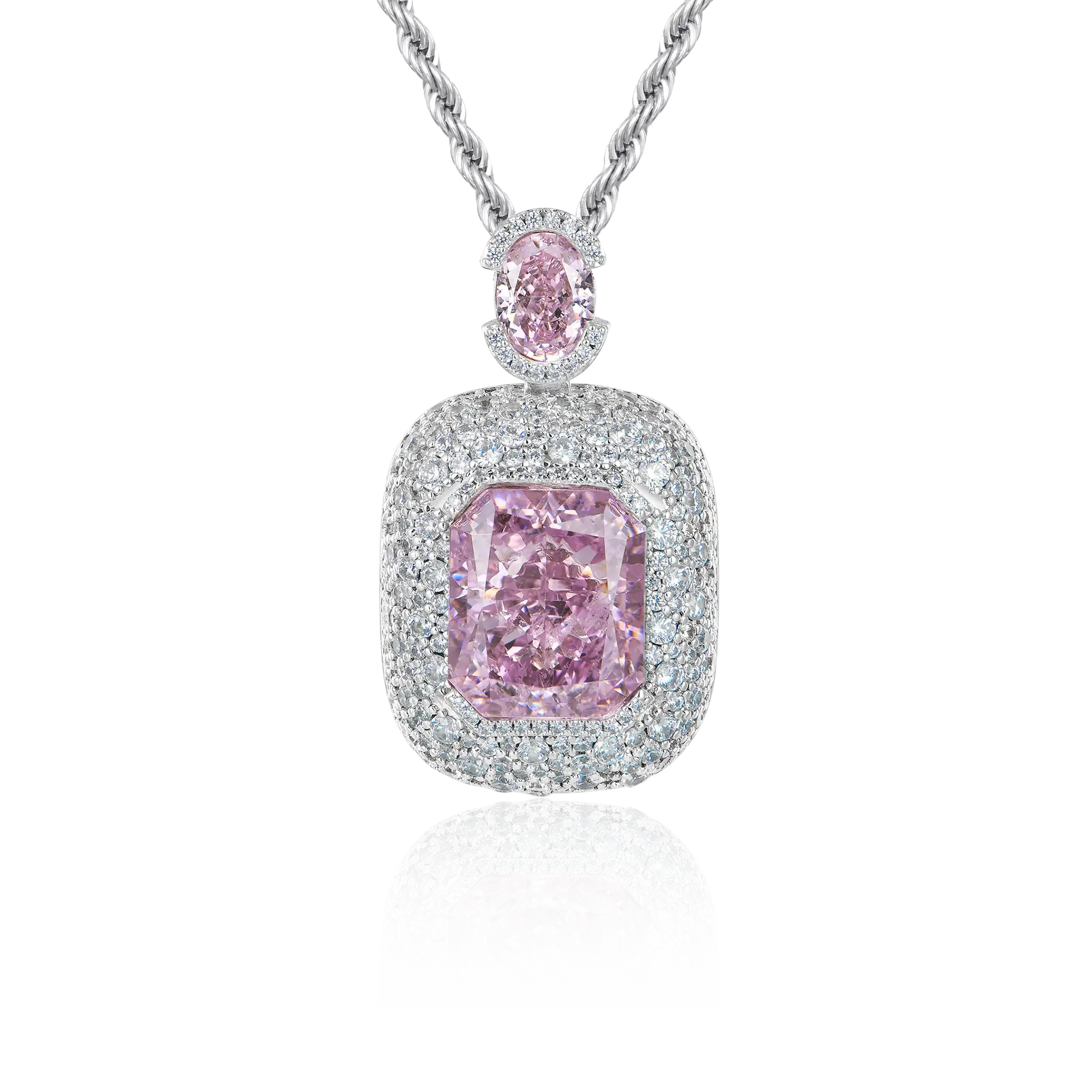 Crushed Ice Emerald Cut Pendant - Fancy Light Pink