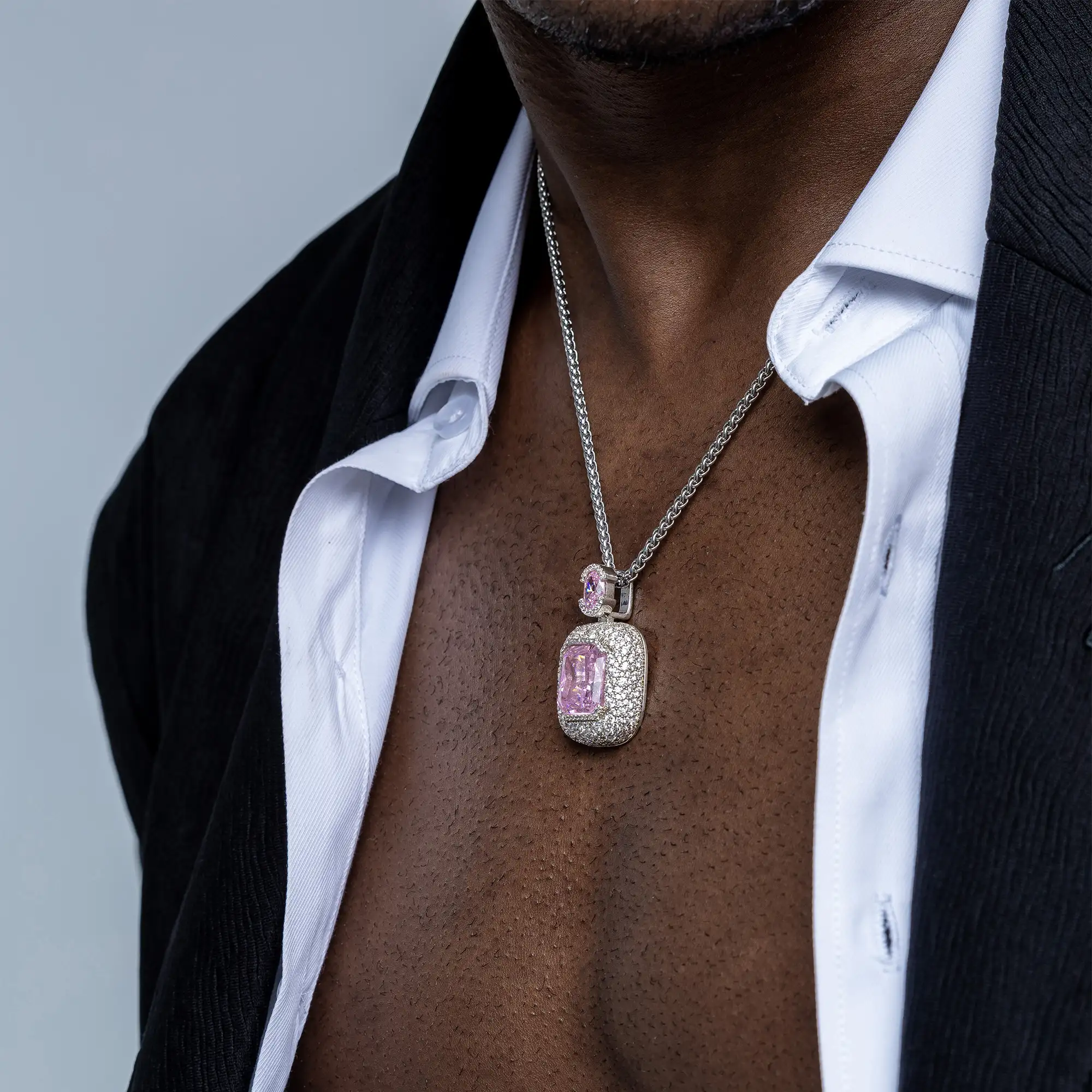 Crushed Ice Emerald Cut Pendant - Fancy Light Pink - Image 3
