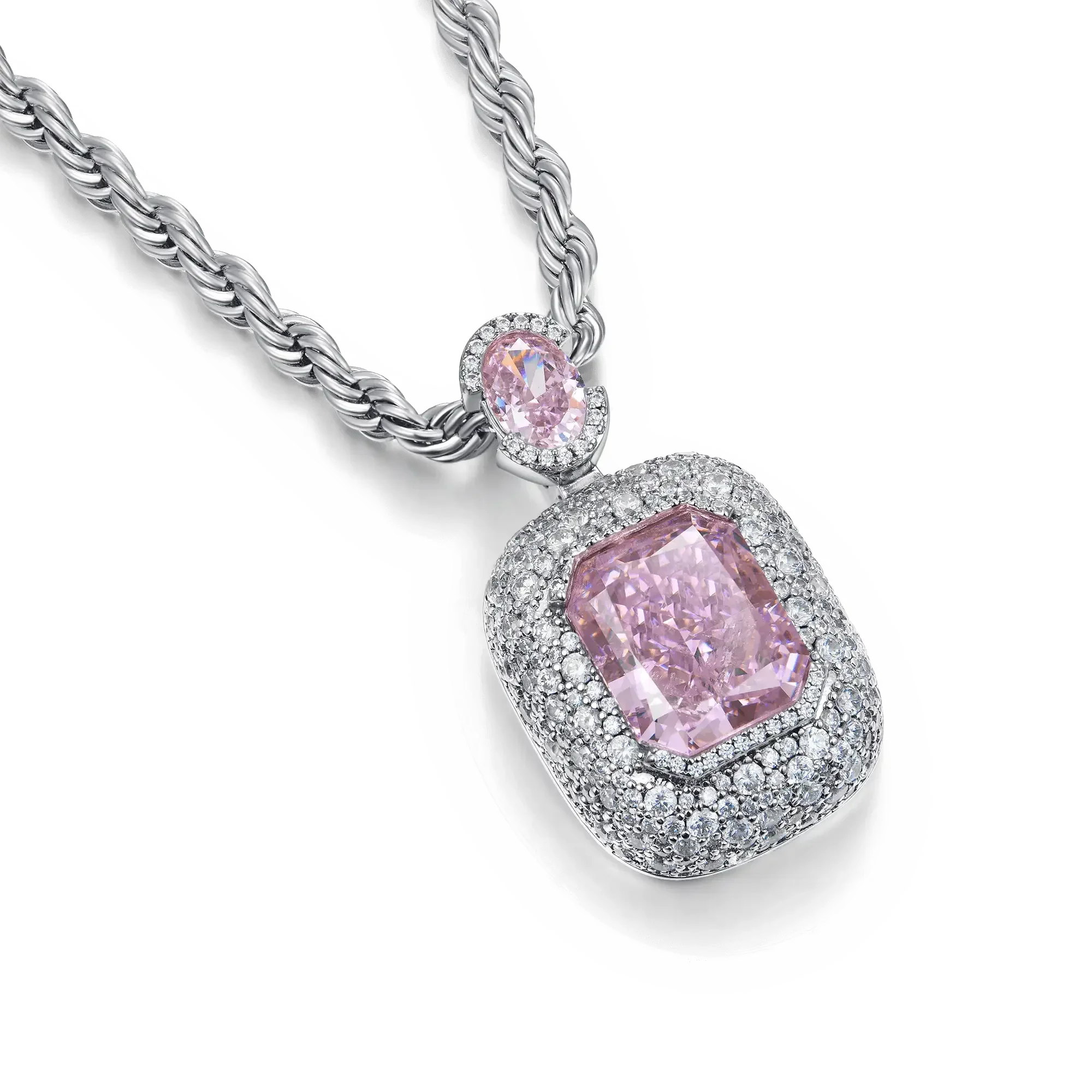 Crushed Ice Emerald Cut Pendant - Fancy Light Pink - Image 4