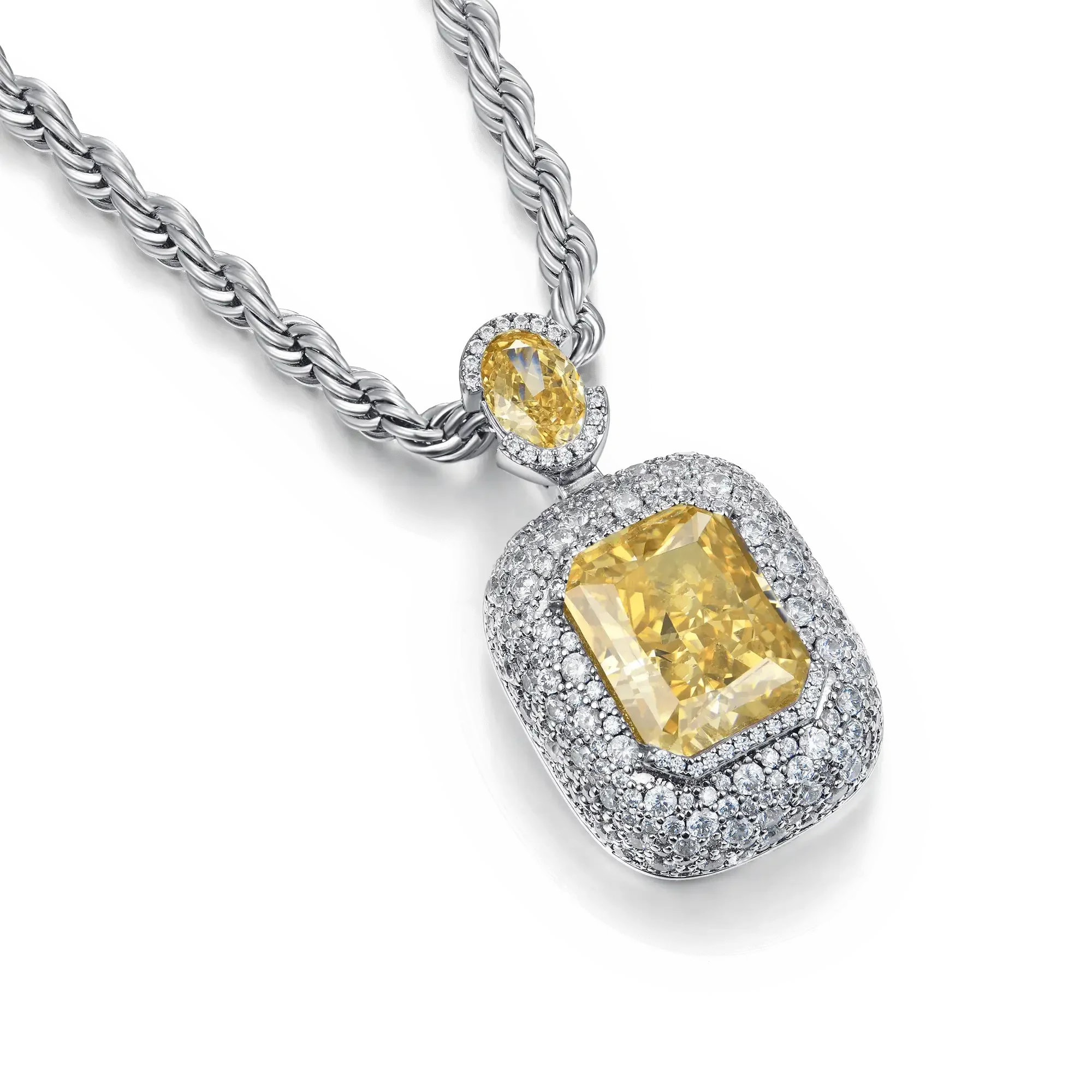 Crushed Ice Emerald Cut Pendant - Fancy Yellow - Image 2