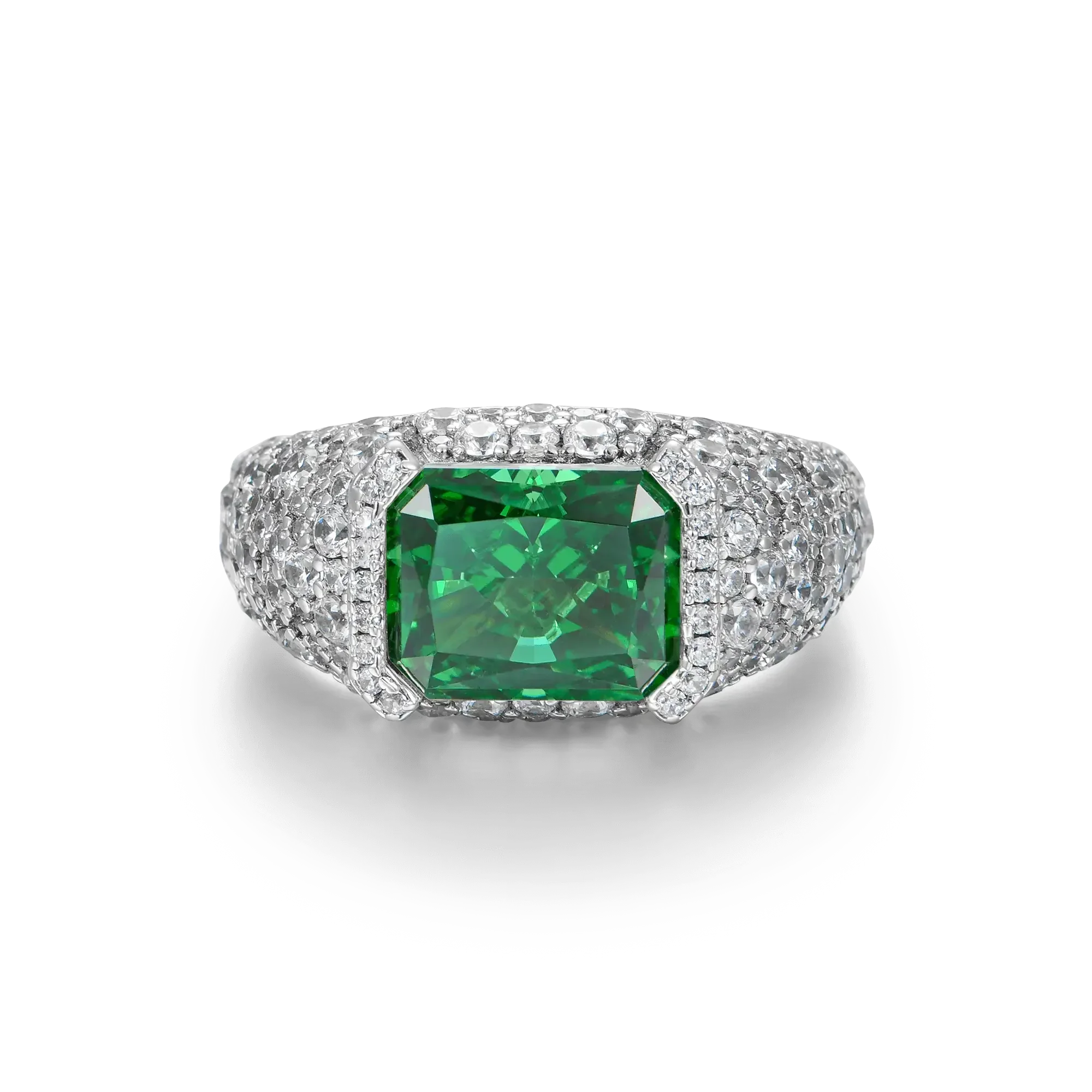 Crushed Ice Emerald Cut Ring - Fancy Green