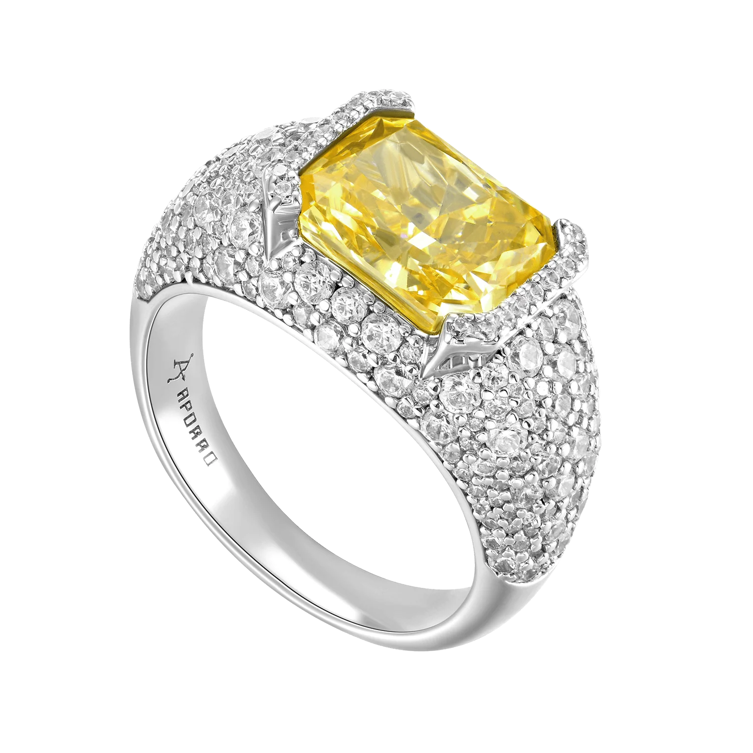 Crushed Ice Emerald Cut Ring - Fancy Yellow - Image 4