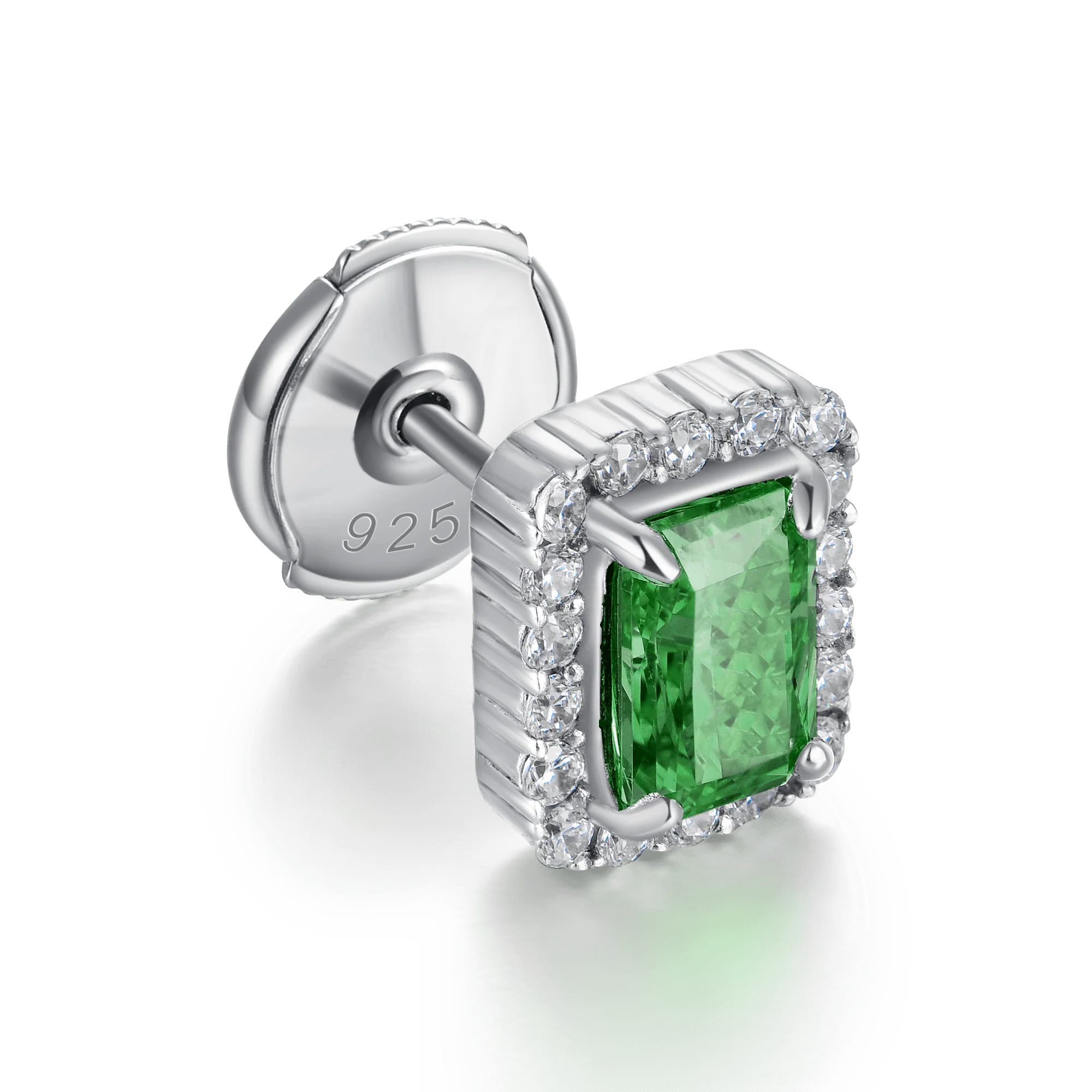 Crushed Ice Emerald Cut Stud Earring - Single