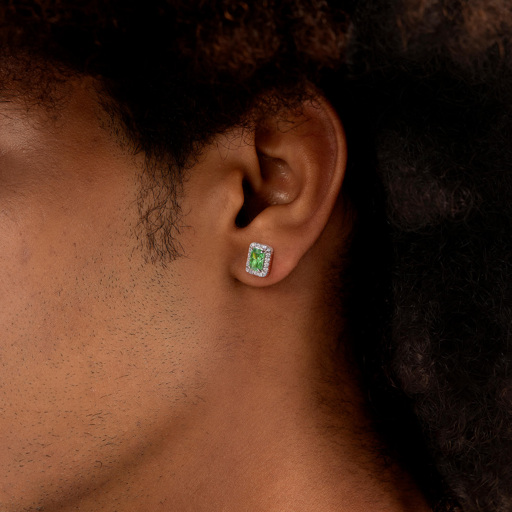 Crushed Ice Emerald Cut Stud Earring - Single - Image 3