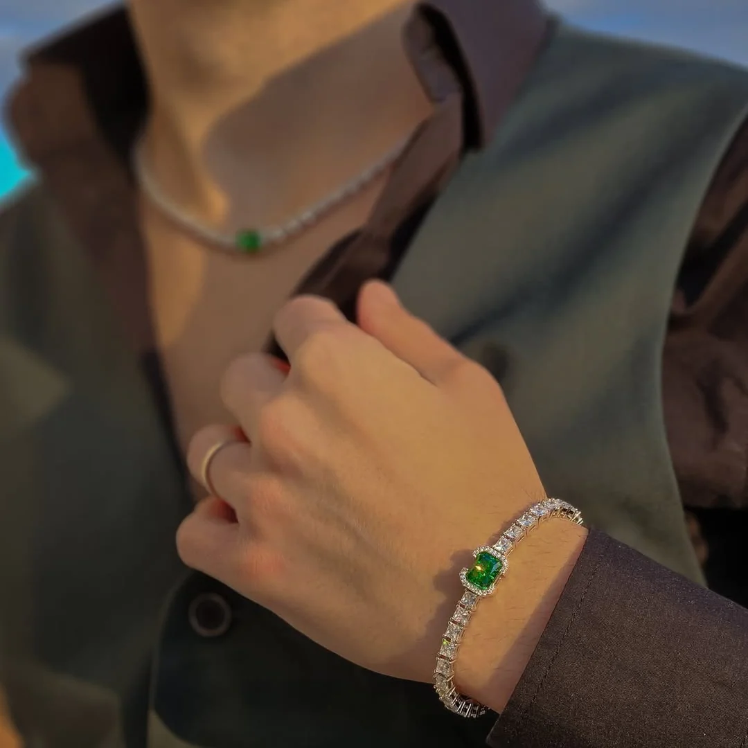 Crushed Ice Emerald Cut Tennis Bracelet - Fancy Green - Image 2