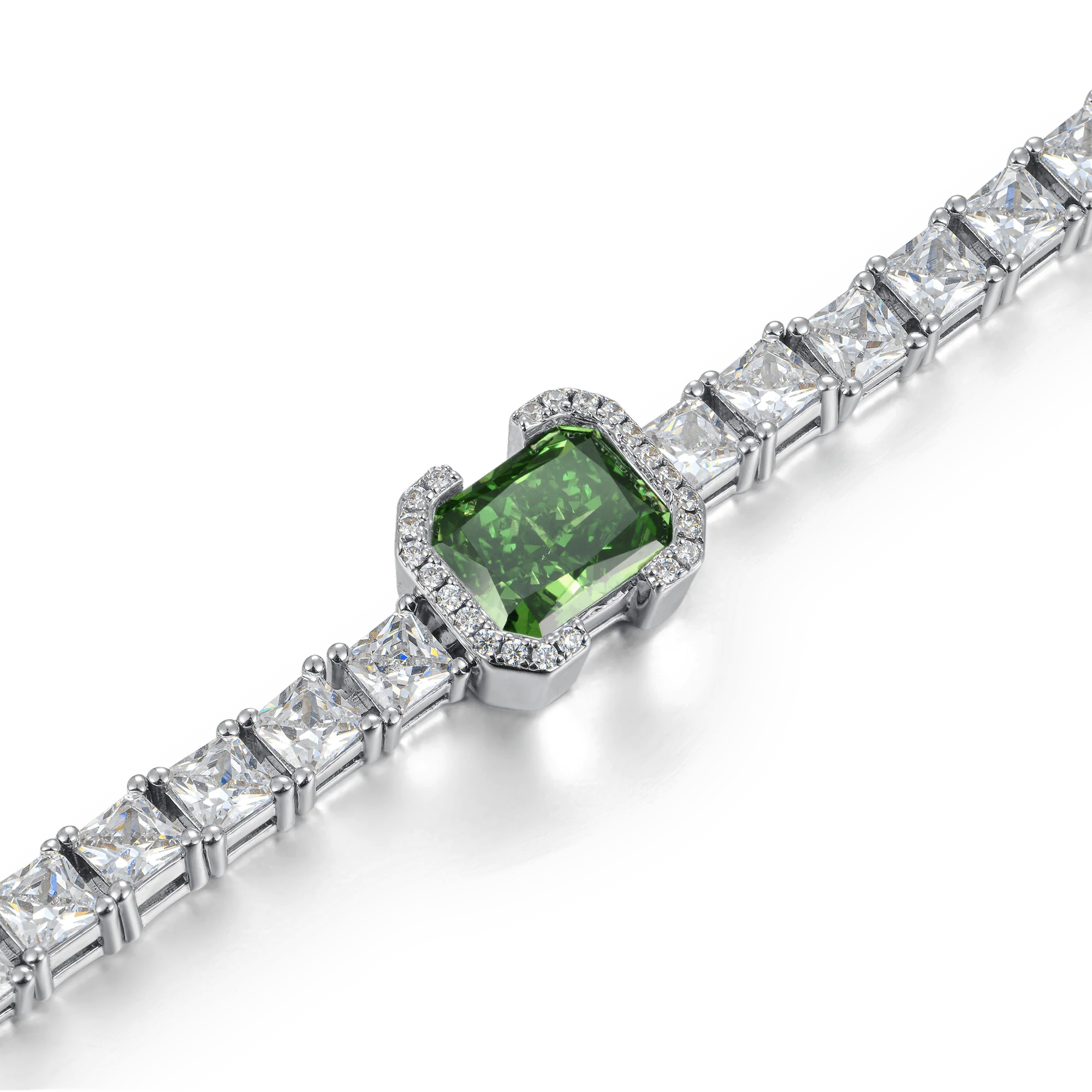 Crushed Ice Emerald Cut Tennis Bracelet - Fancy Green - Image 3
