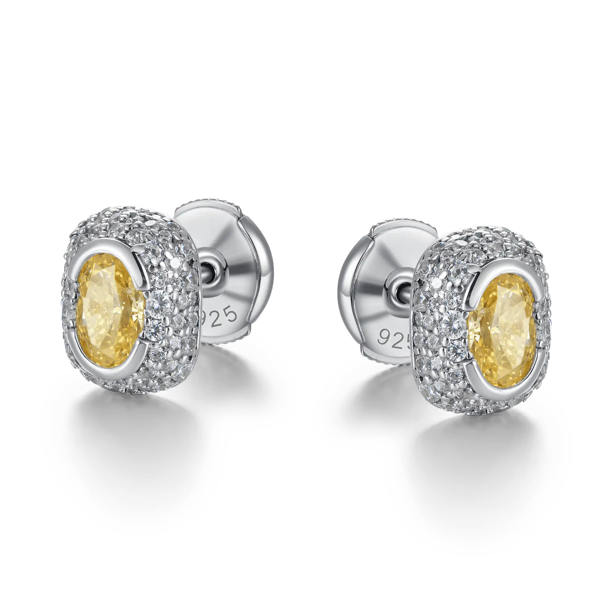 S925 Crushed Ice Oval Cut Stud Earring - Fancy Yellow