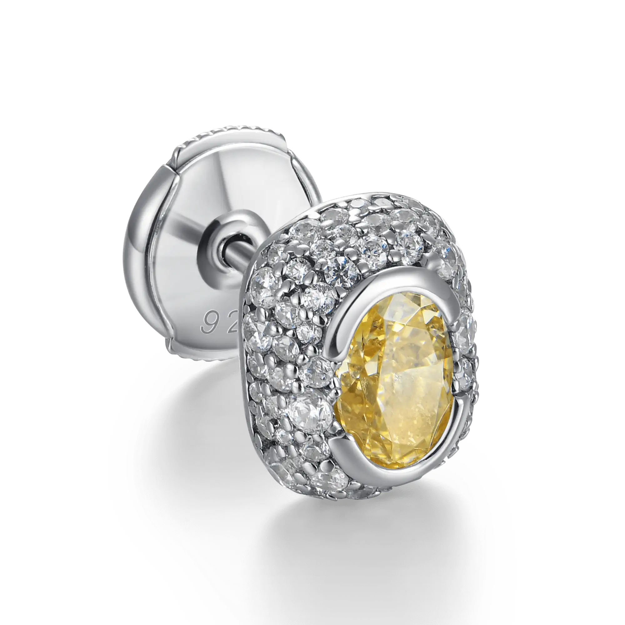 S925 Crushed Ice Oval Cut Stud Earring - Fancy Yellow - Image 3