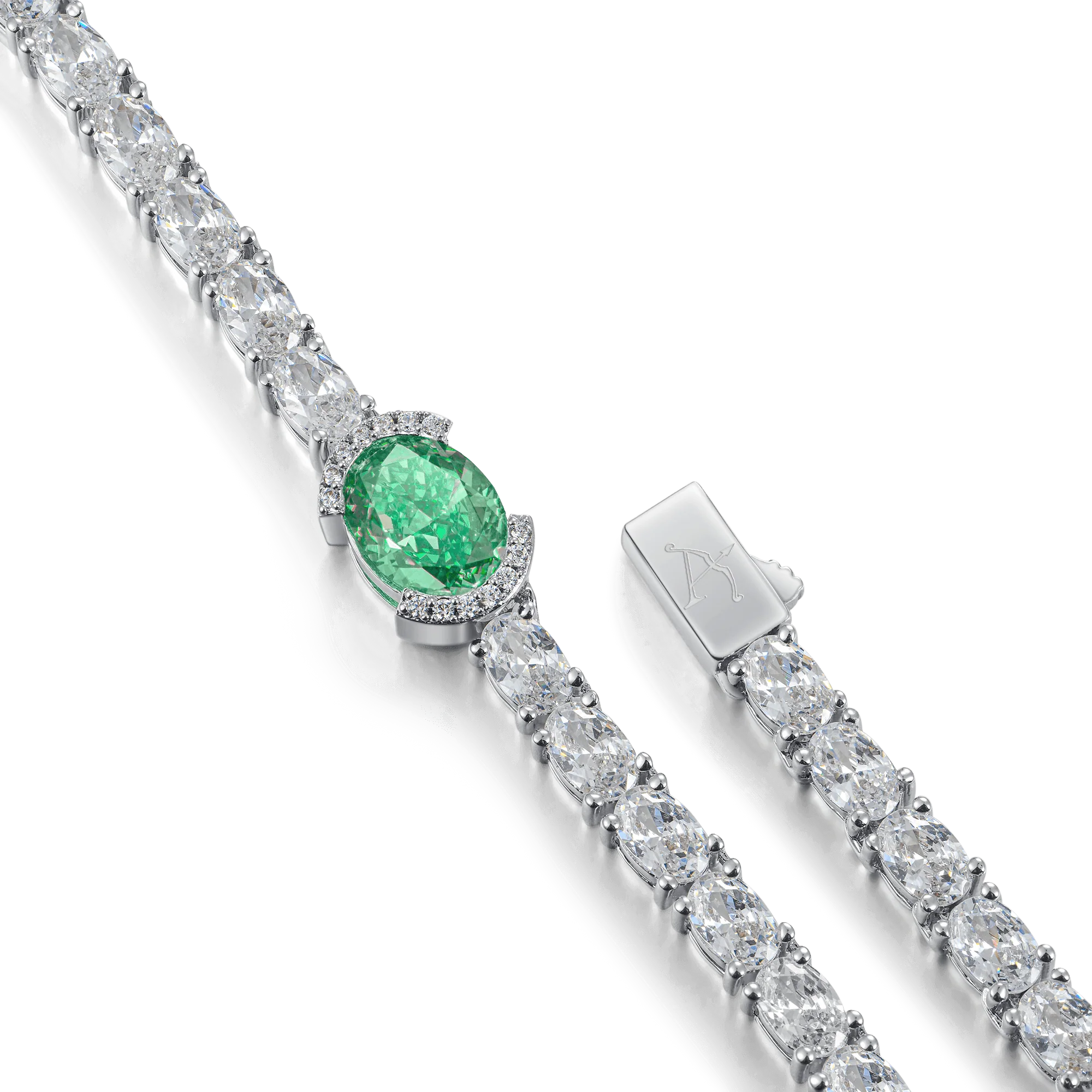 Crushed Ice Oval Tennis Necklace - Fancy Green - Image 3