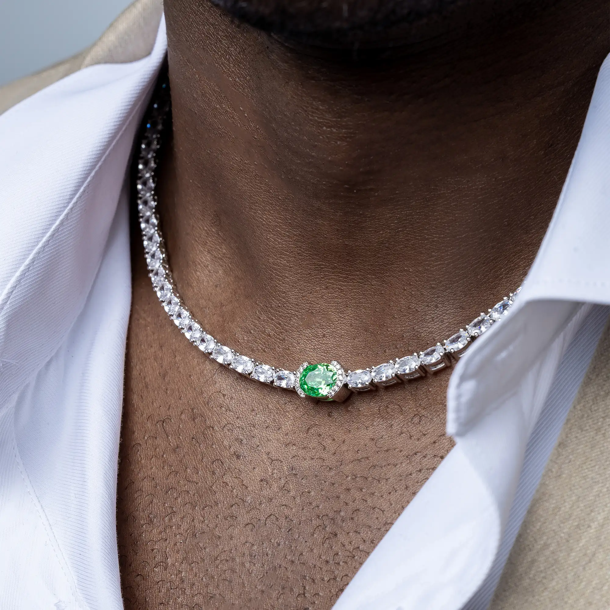 Crushed Ice Oval Tennis Necklace - Fancy Green - Image 4