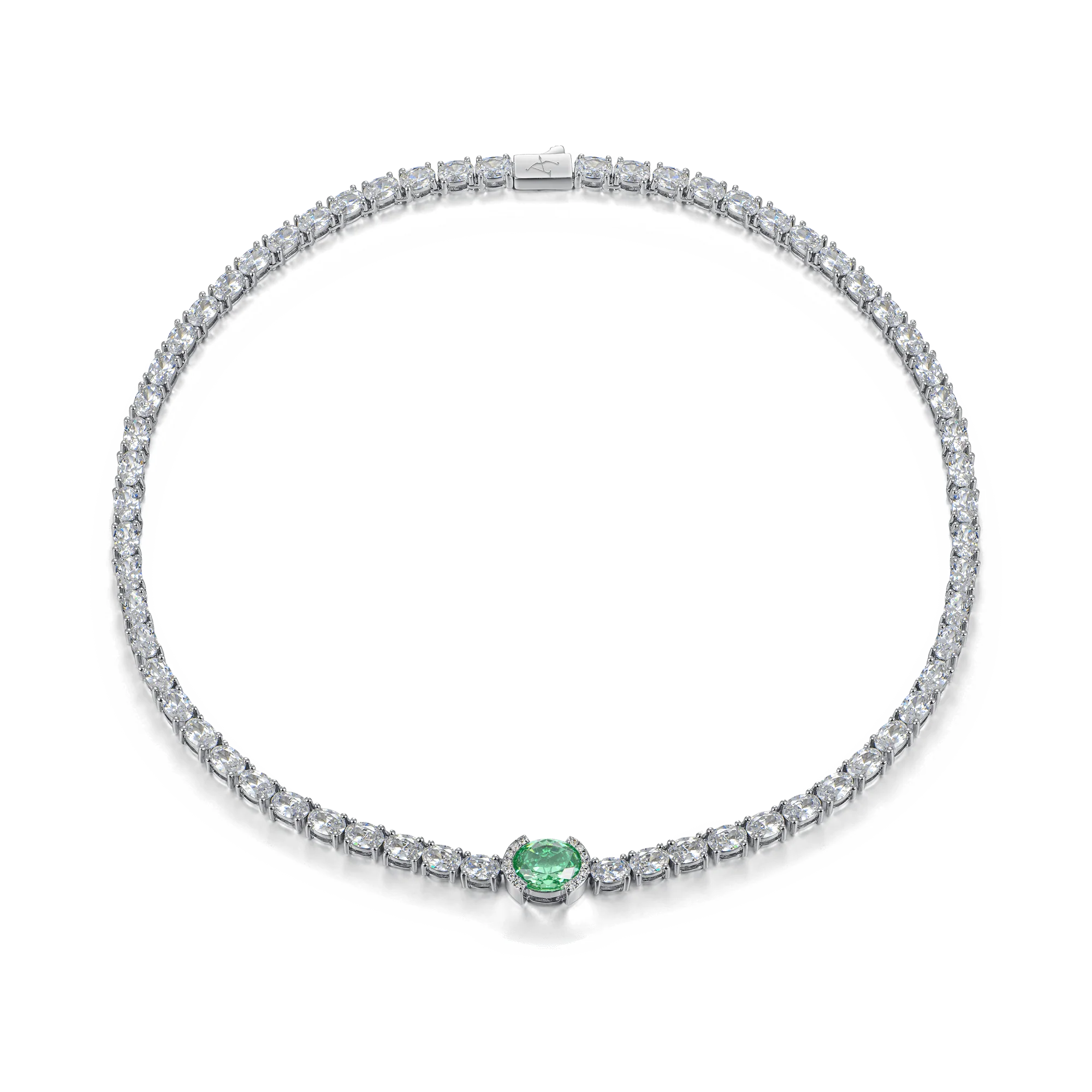 Crushed Ice Oval Tennis Necklace - Fancy Green - Image 5