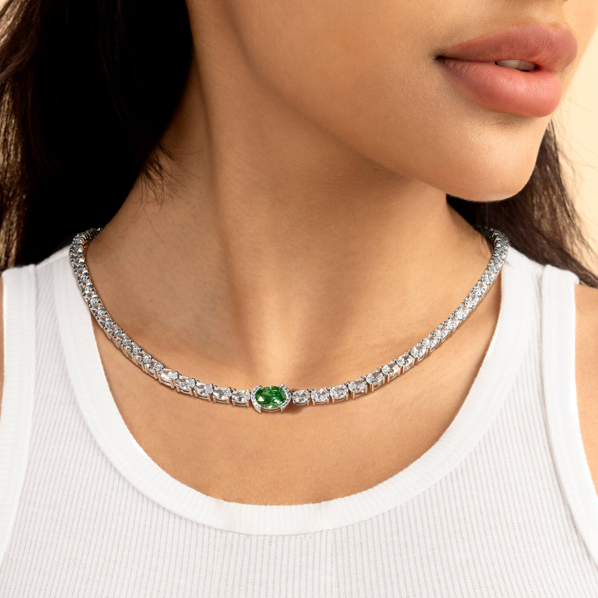 Crushed Ice Oval Tennis Necklace - Fancy Green - Image 6