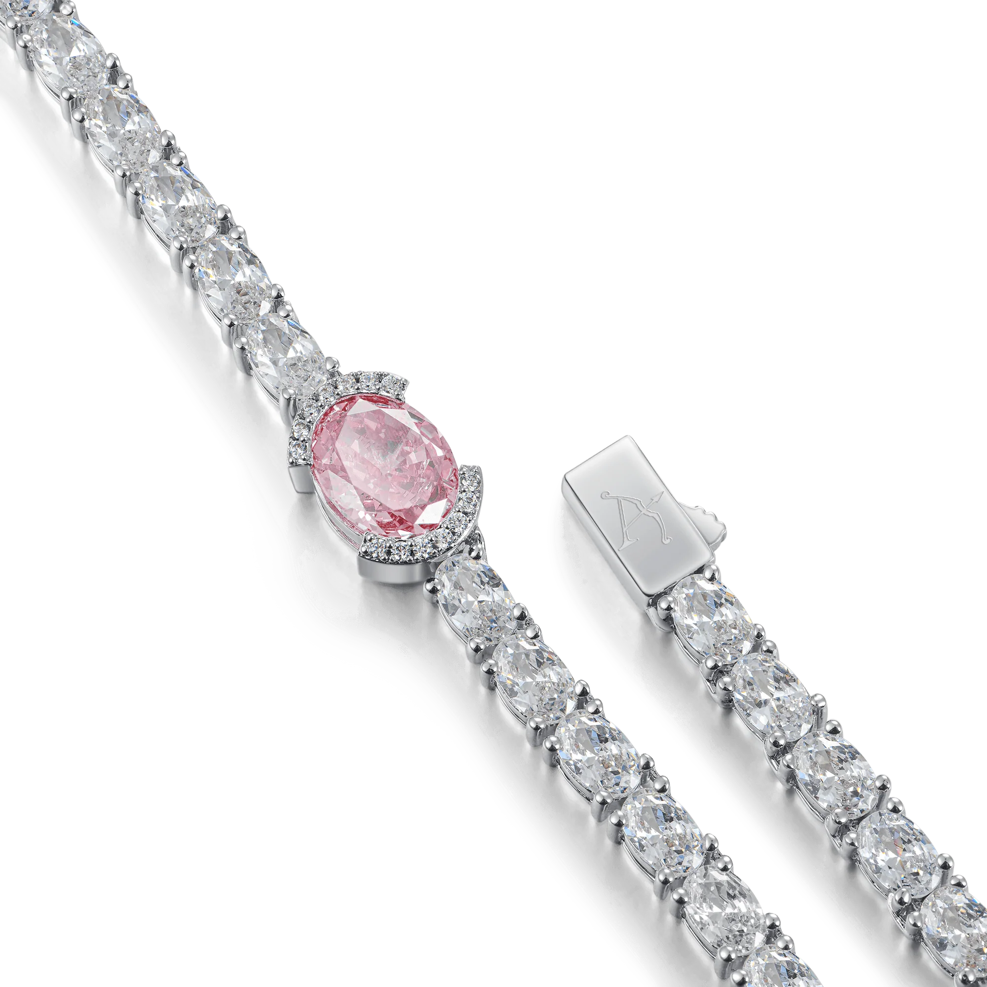 Crushed Ice Oval Tennis Necklace - Fancy Light Pink - Image 3