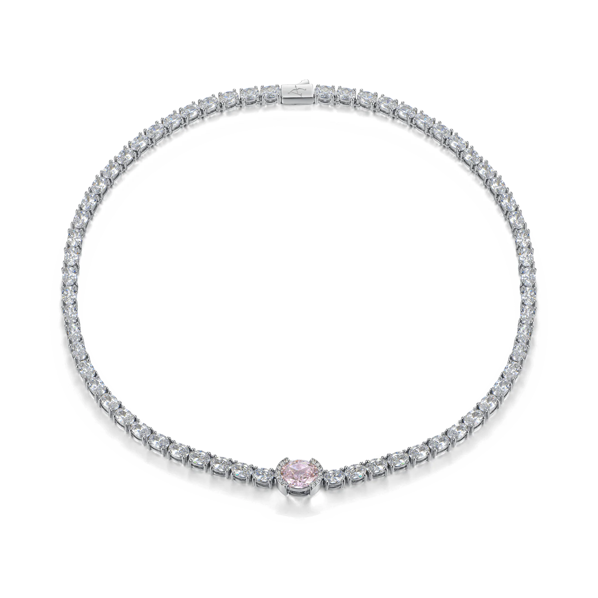 Crushed Ice Oval Tennis Necklace - Fancy Light Pink - Image 5
