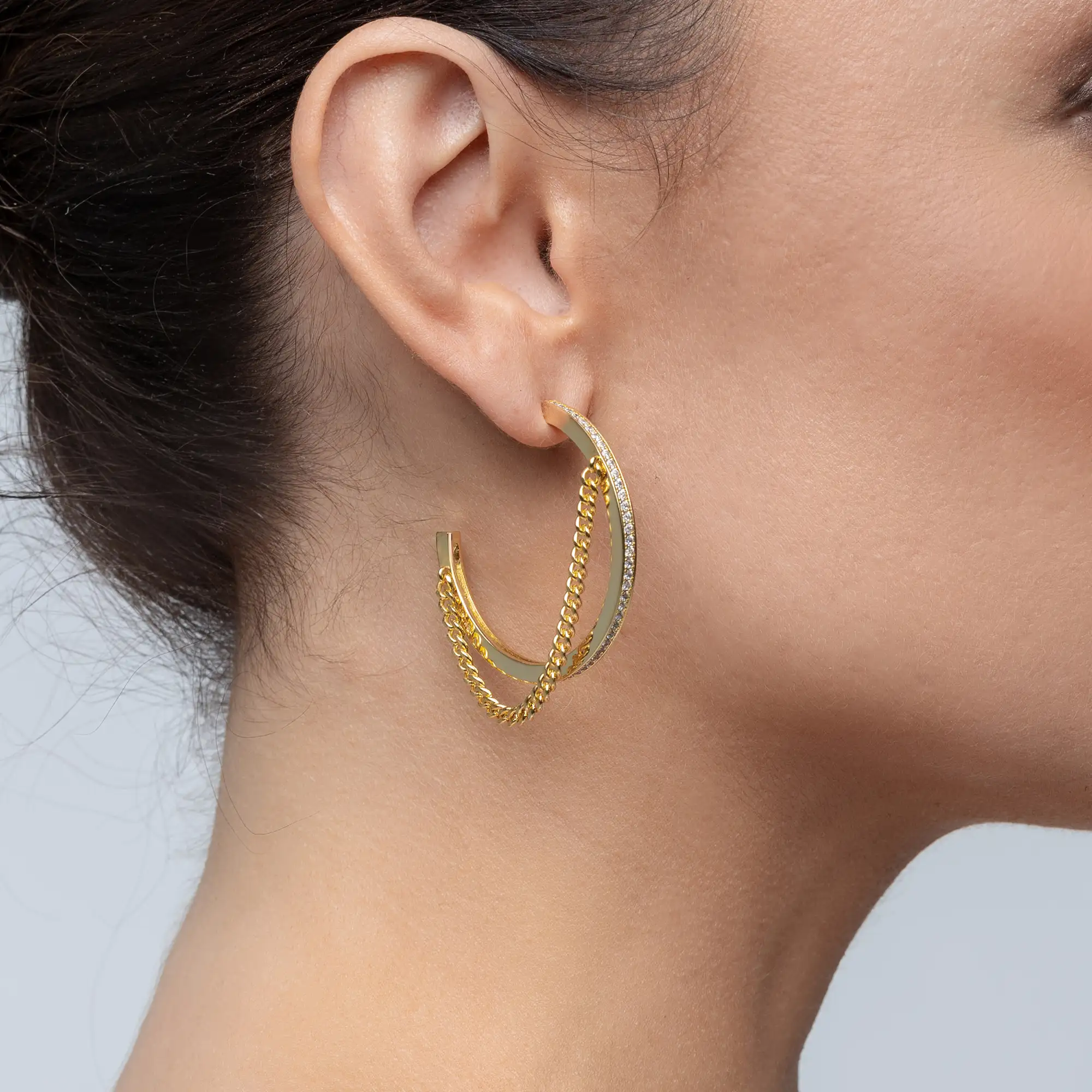 Cuban Link Mix One Row Hoop Earring - Single - Image 2