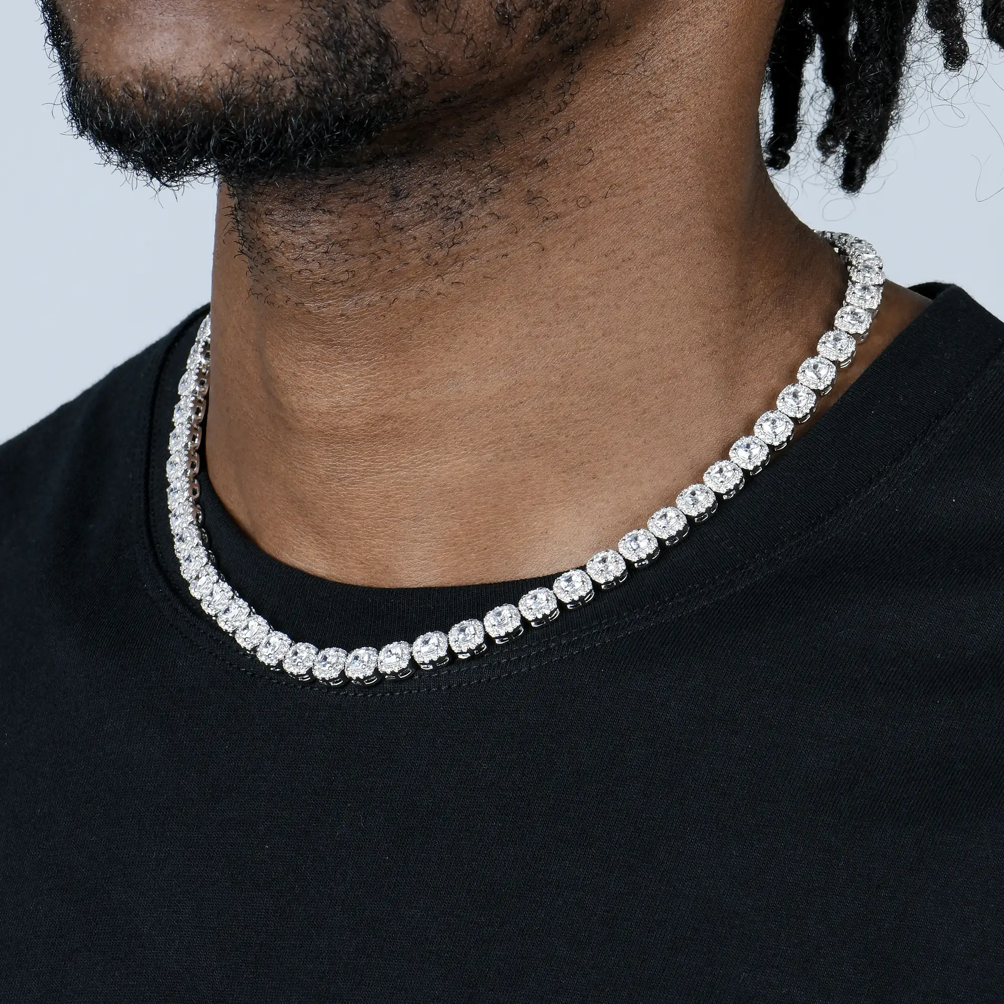 Moissanite Cushion-Cut Clustered Tennis Chain - 7mm - Image 2