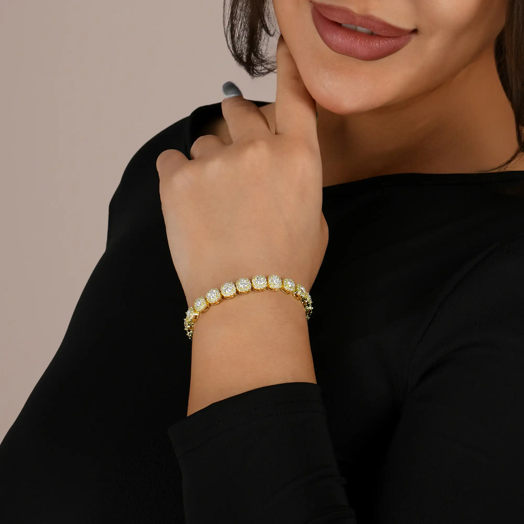 Cushion-Cut Clustered Tennis Bracelet - 7mm - Image 9