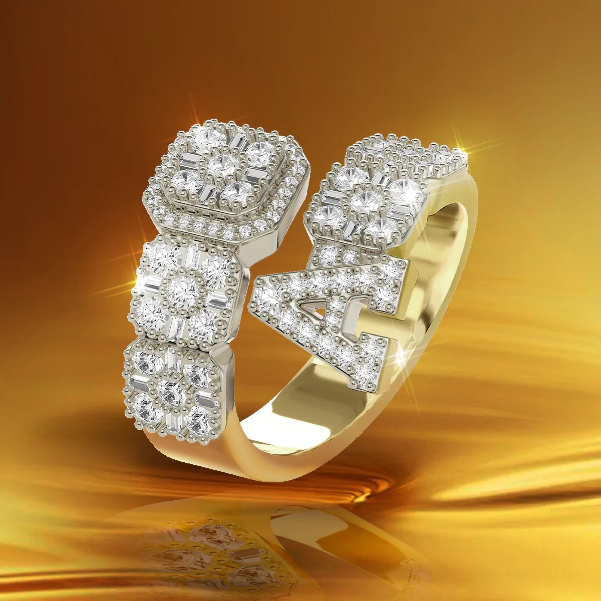 Custom Baguette Cut Mix Letter Ring - Image 10