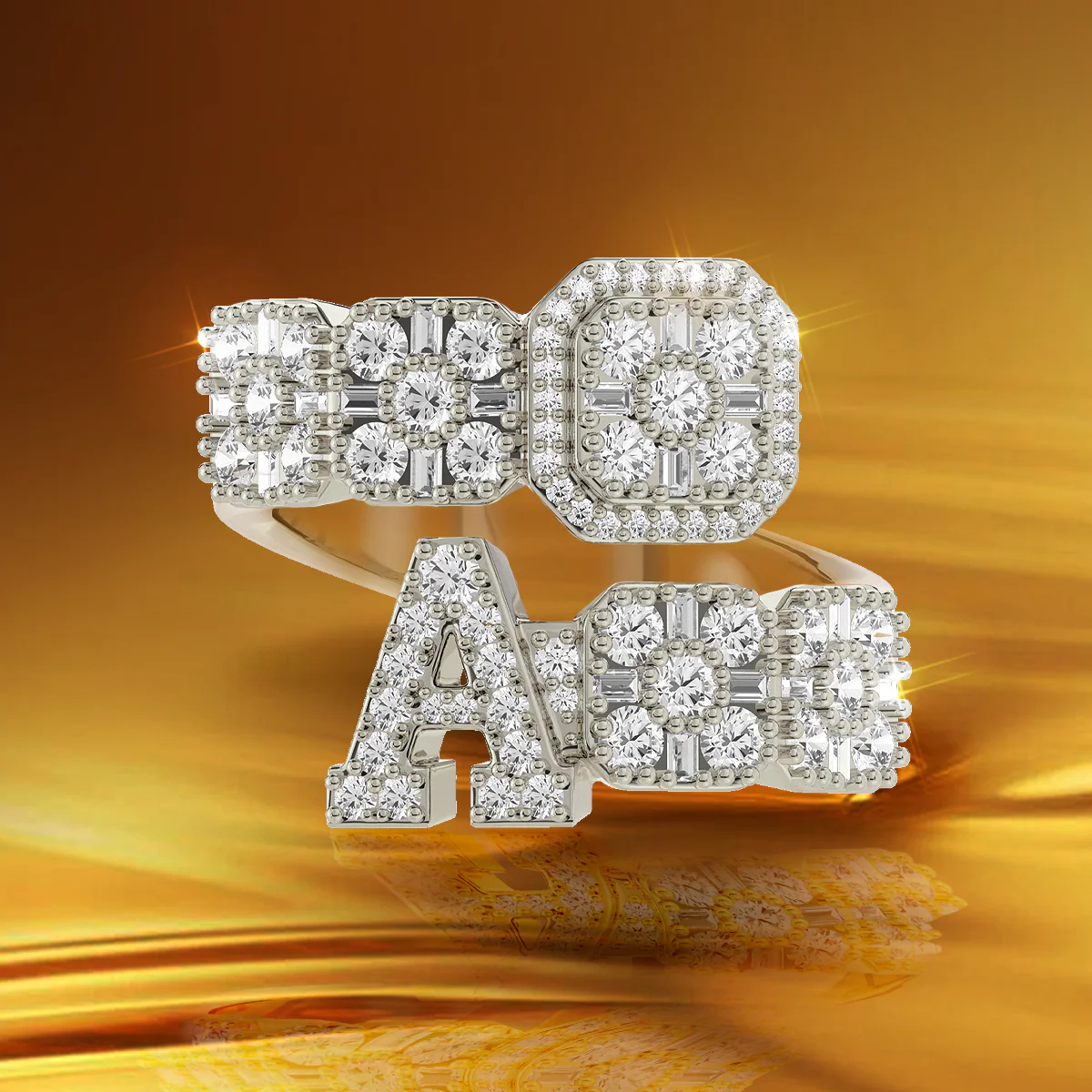 Custom Baguette Cut Mix Letter Ring - Image 9