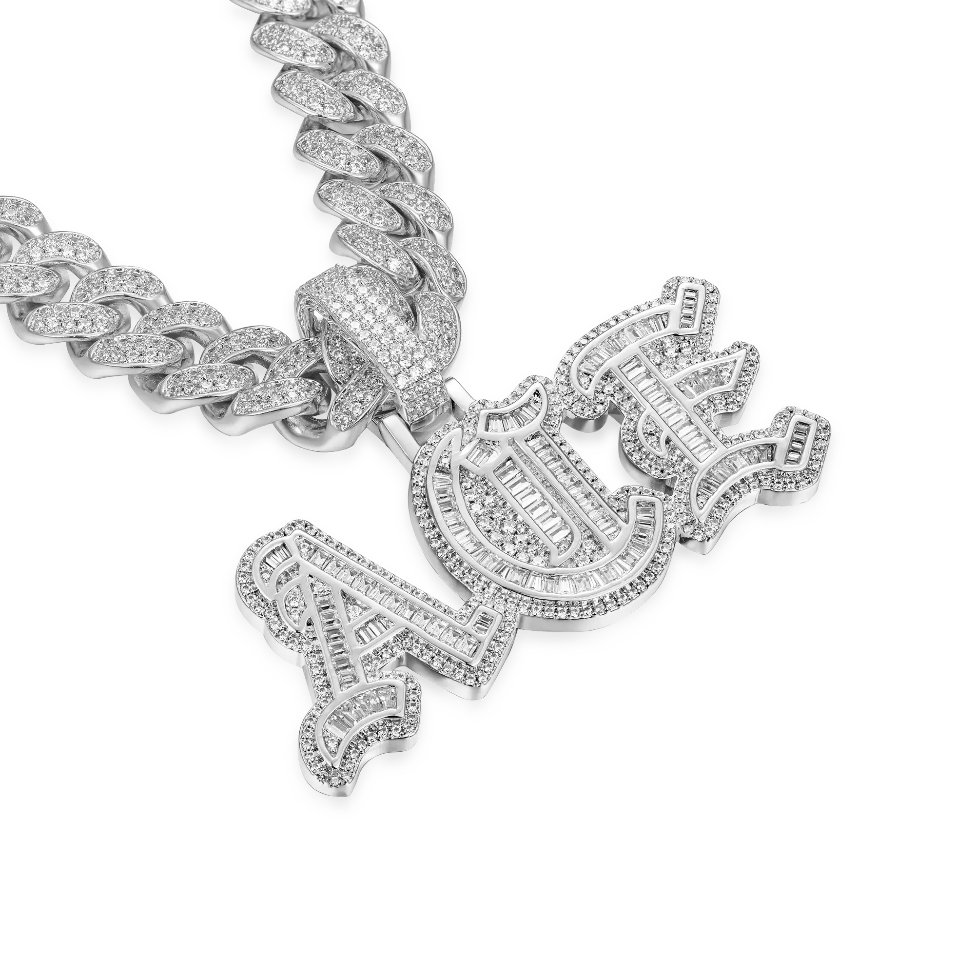 Custom Baguette Cut Old English Font Pendant - Image 3