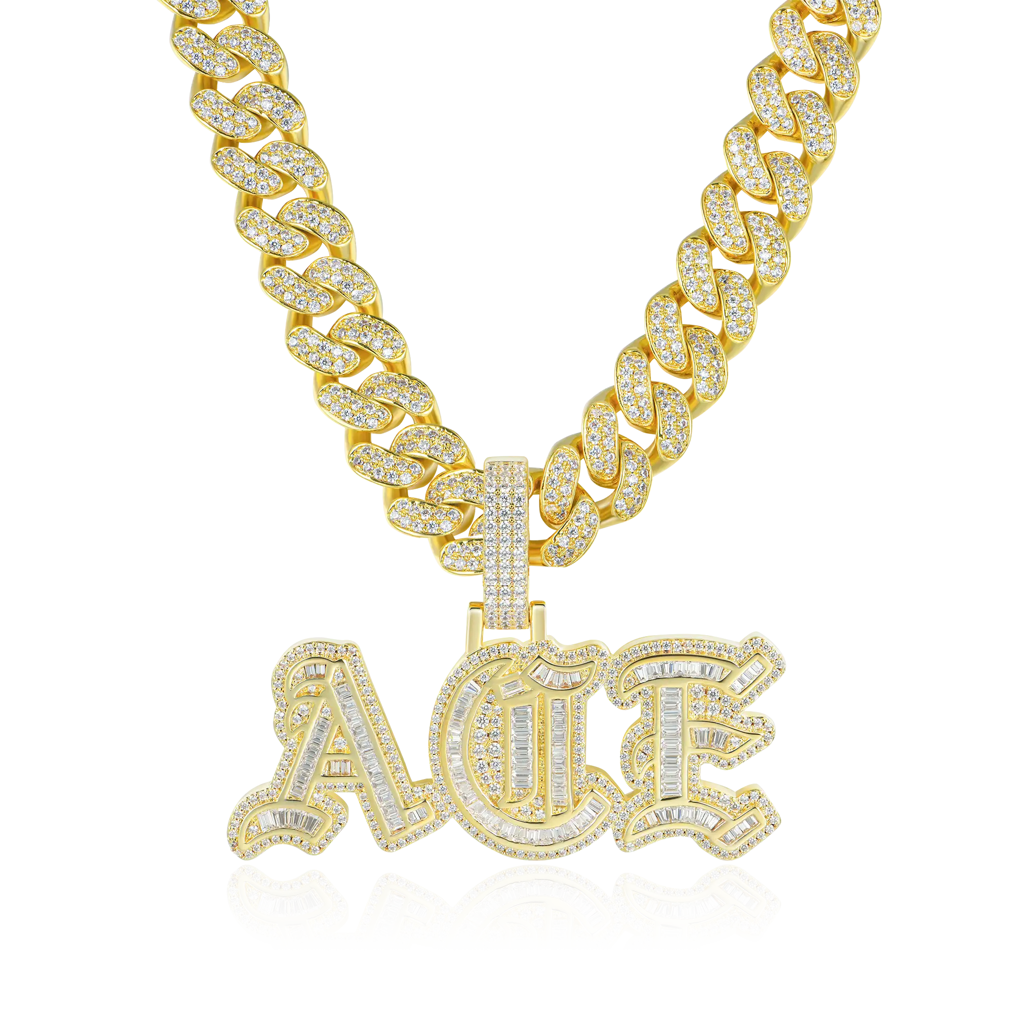 Custom Baguette Cut Old English Font Pendant - Image 5