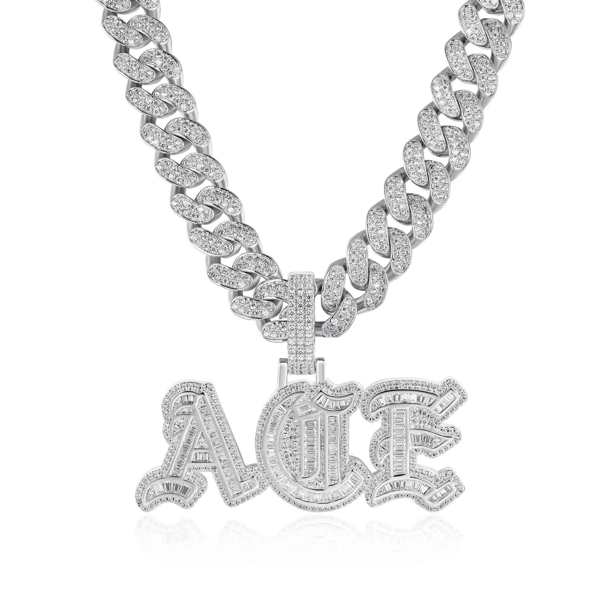 Custom Baguette Cut Old English Font Pendant - Image 9