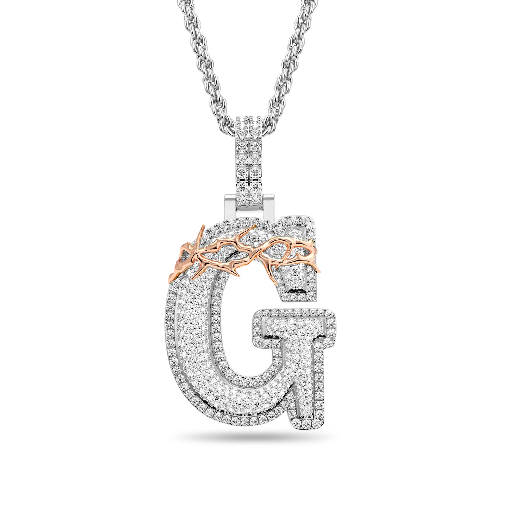Custom Crown of Thorns Initial Letter Pendant - Image 9