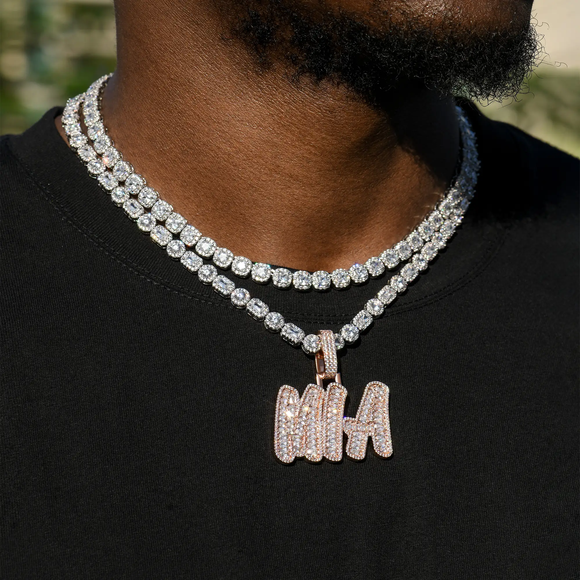 Custom Emerald Cut Romantic Font Pendant - Image 2