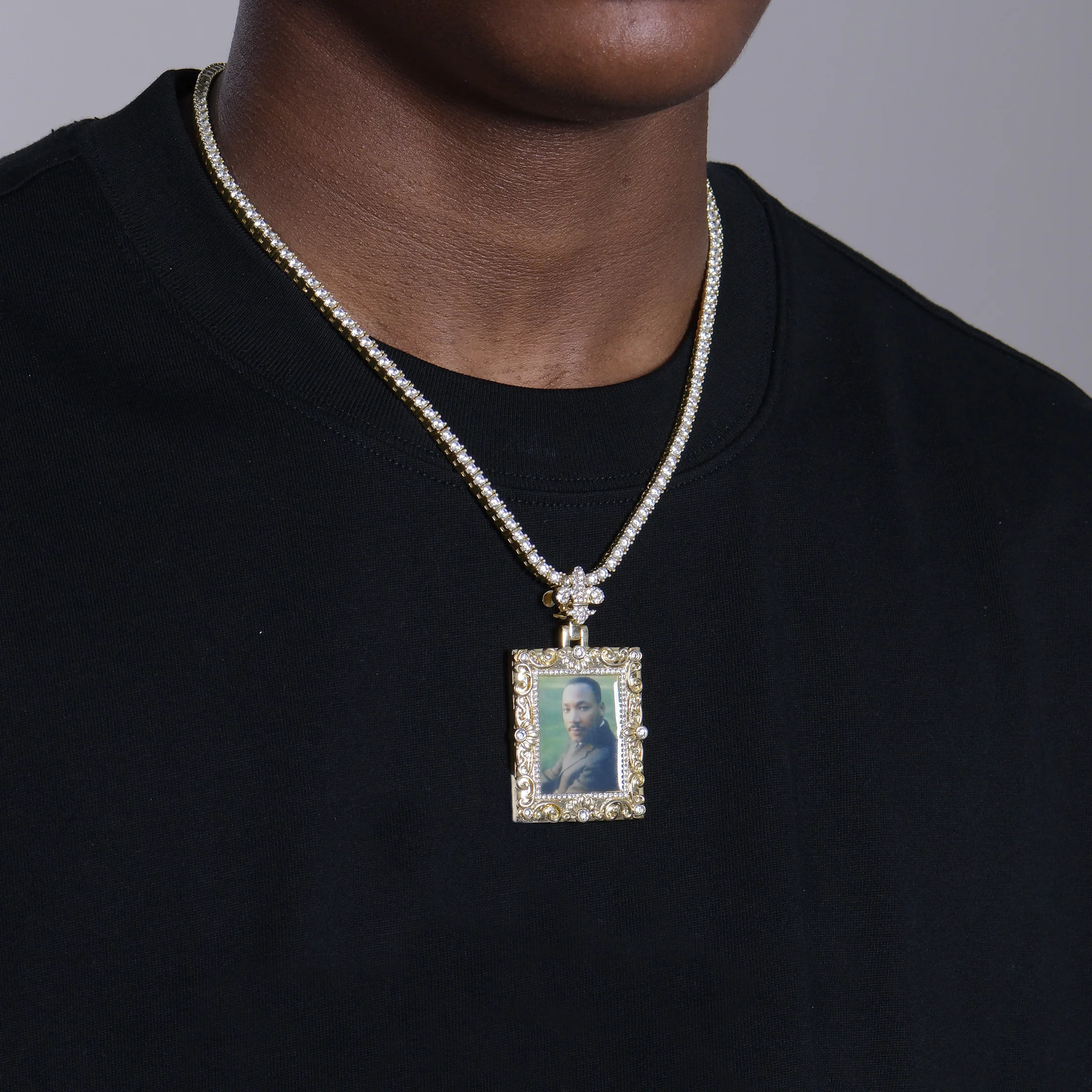 Custom Greek Pattern Vintage Rectangular Photo Pendant - Image 2