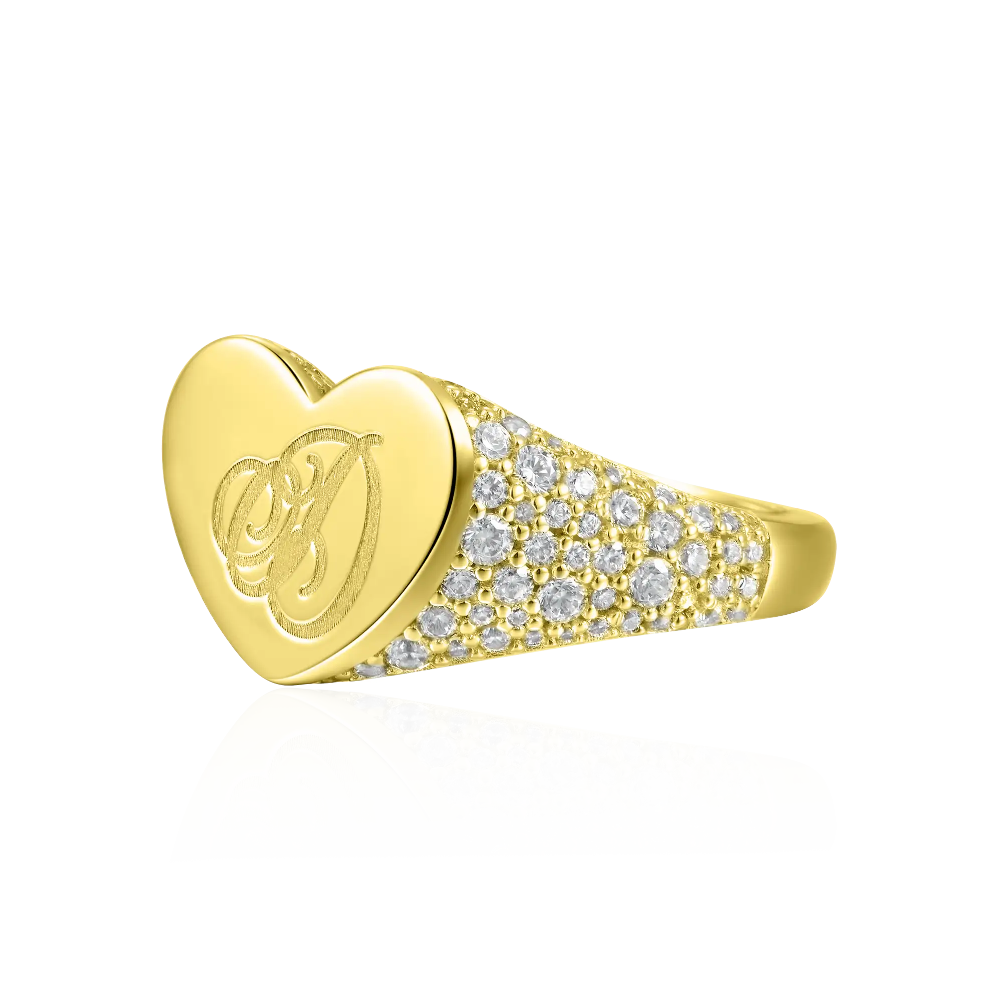 Custom Iced Heart Signet Ring - Letter - Image 6