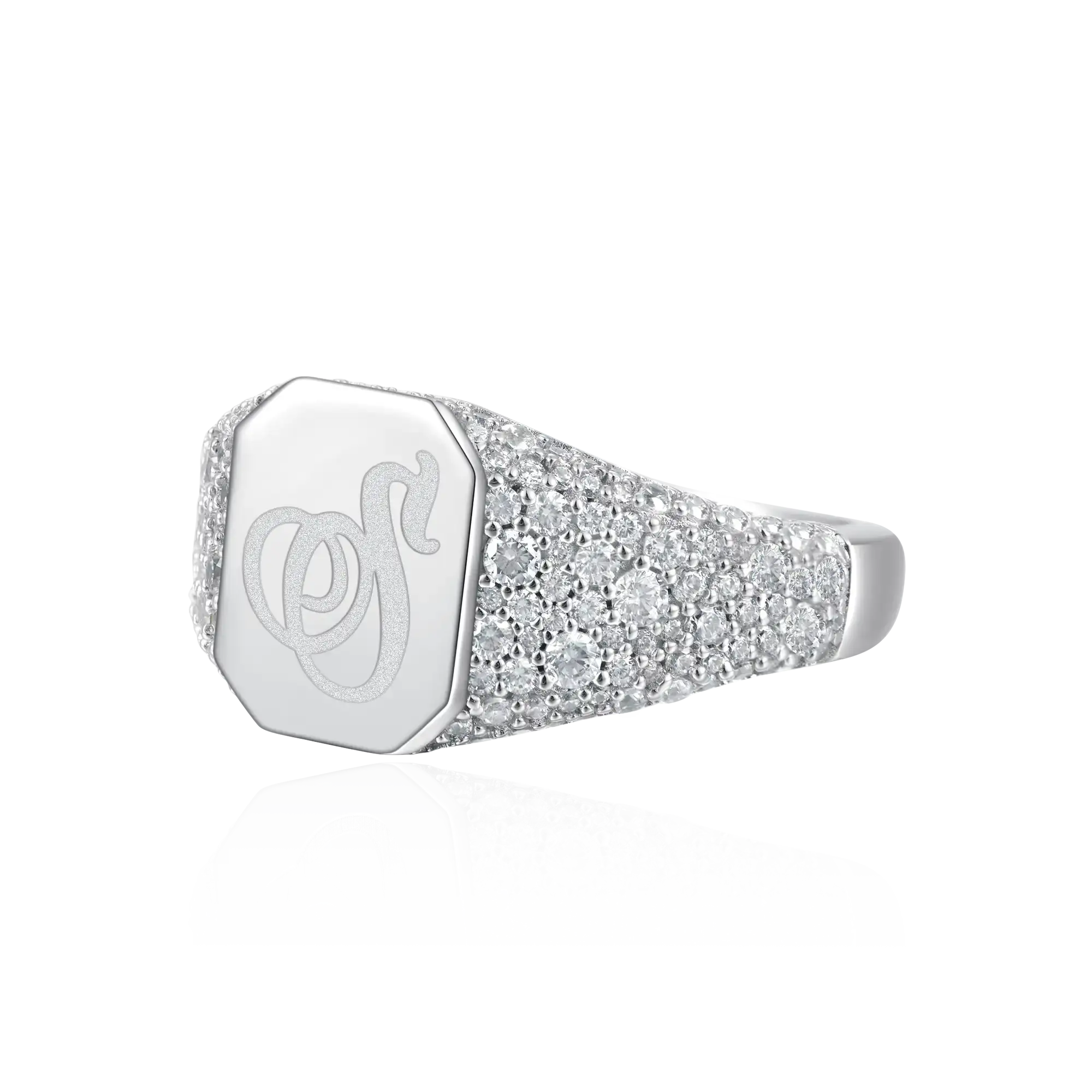 Custom Iced Octagon Signet Ring - Letter - Image 3