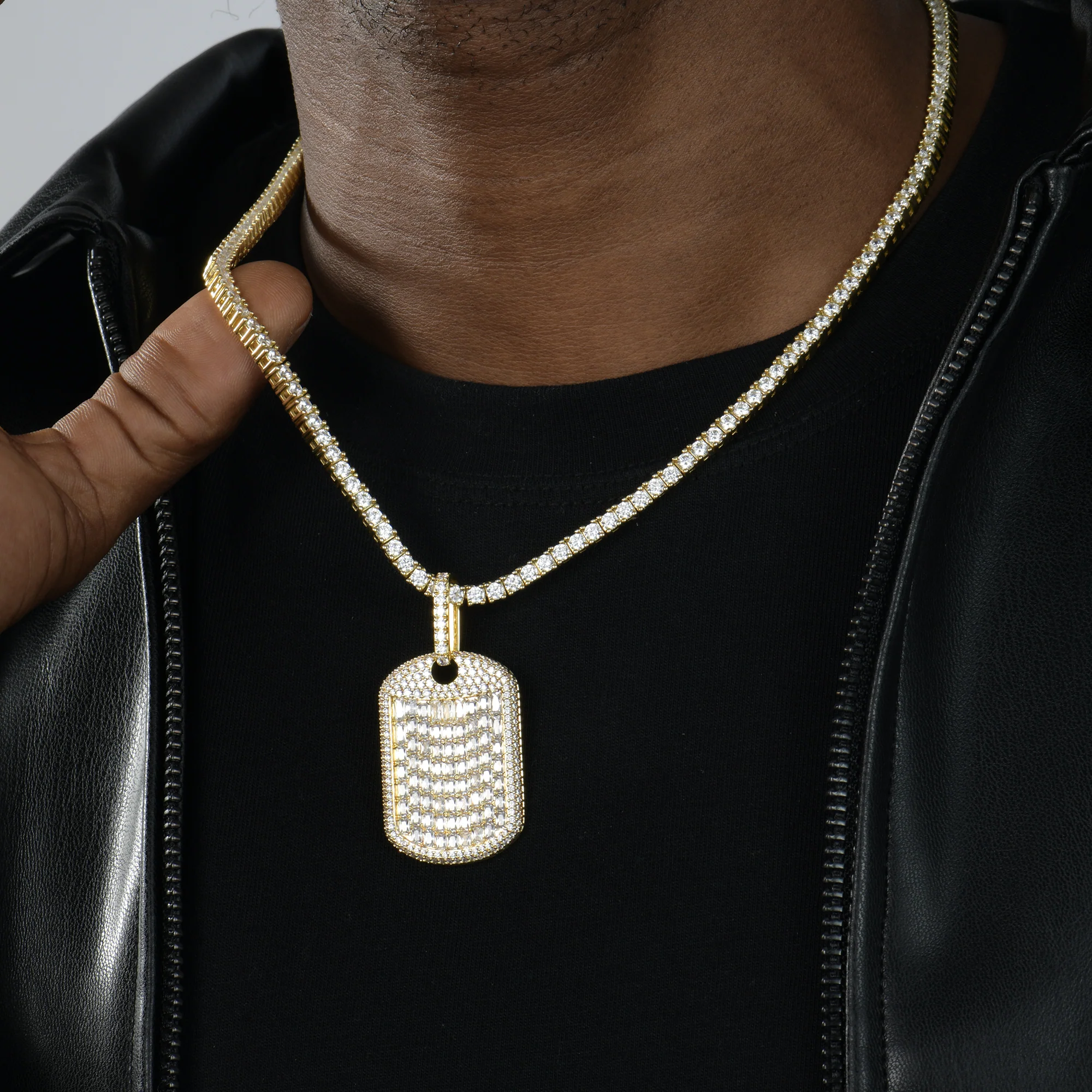 Custom Iced Out Baguette Cut Dog Tag Pendant - Image 3