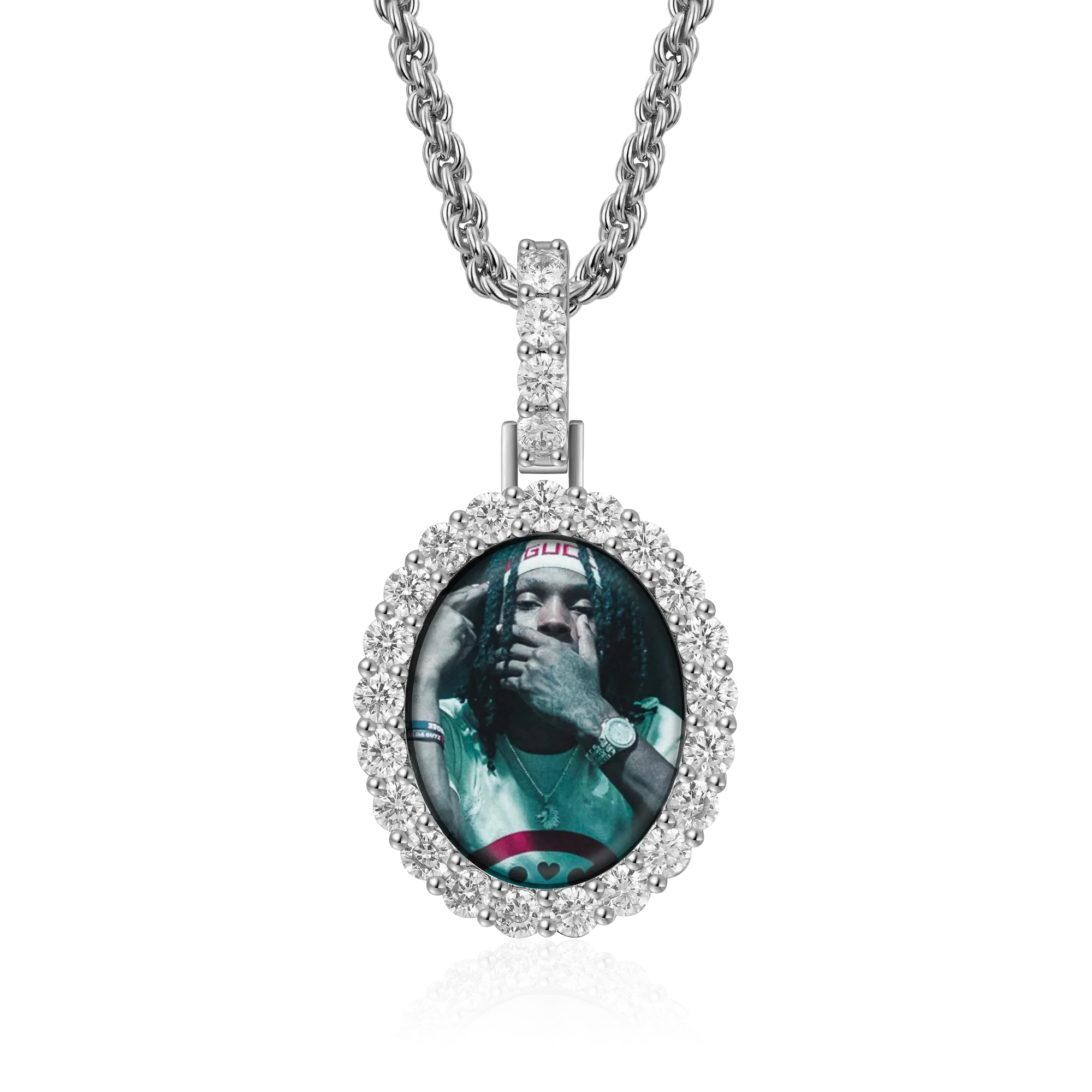 Custom Iced Oval Photo Pendant - Image 5