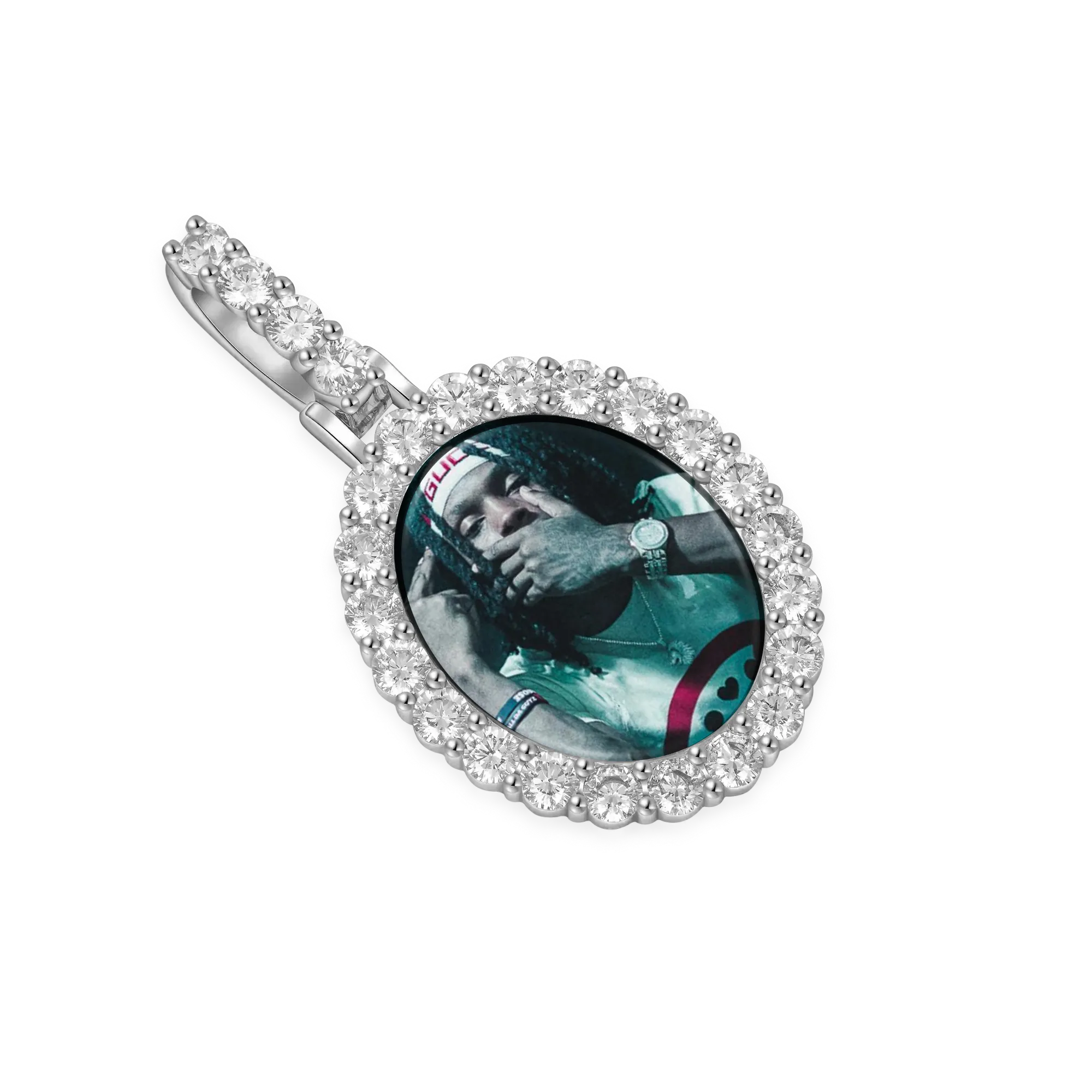 Custom Iced Oval Photo Pendant - Image 6