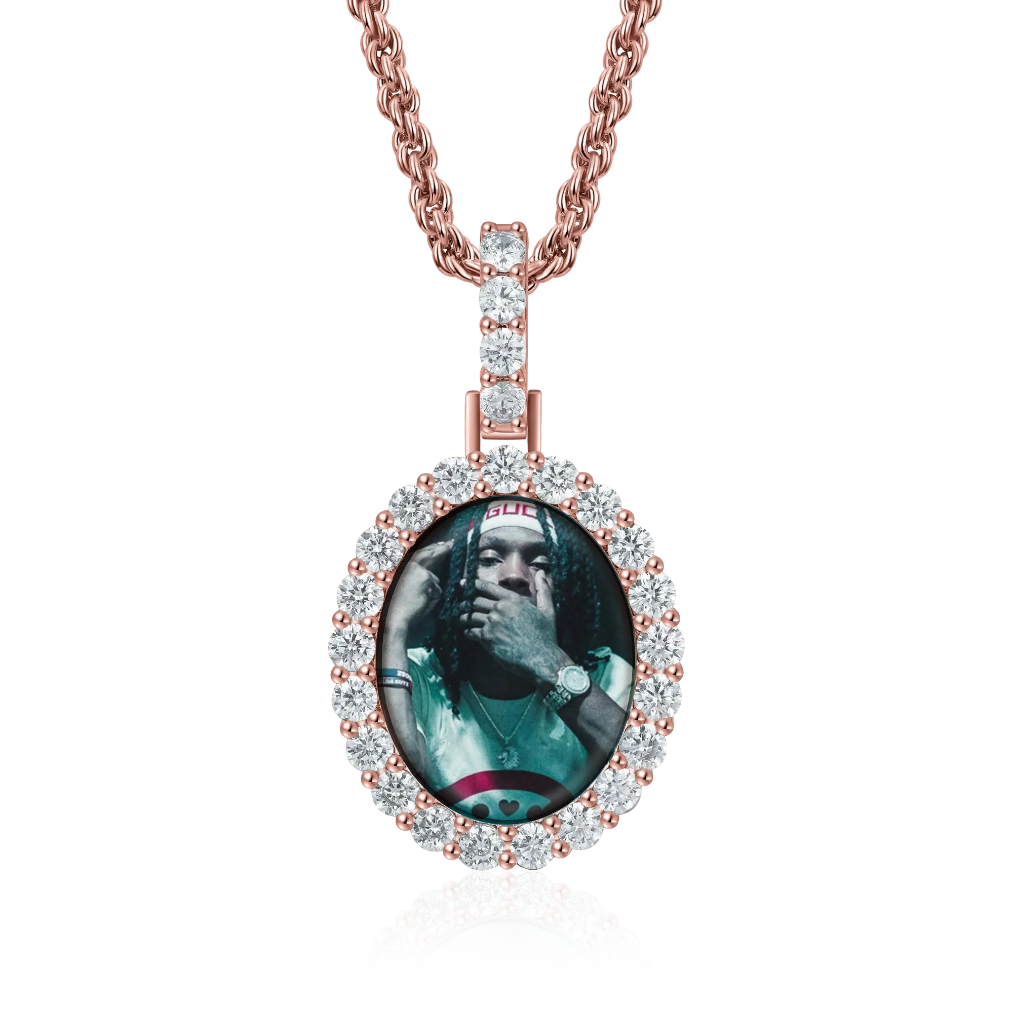 Custom Iced Oval Photo Pendant - Image 8