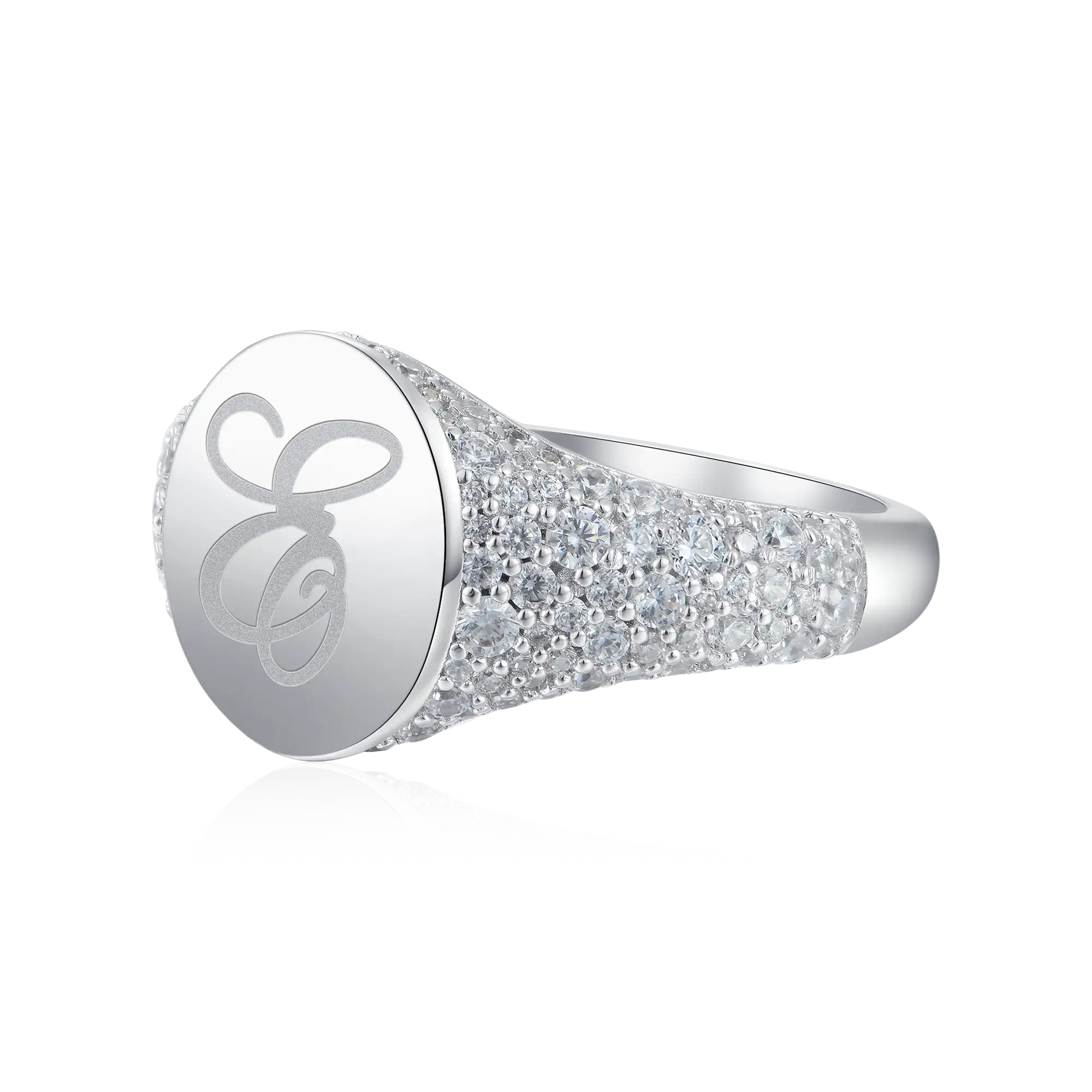 Custom Iced Oval Signet Ring - Letter - Image 3