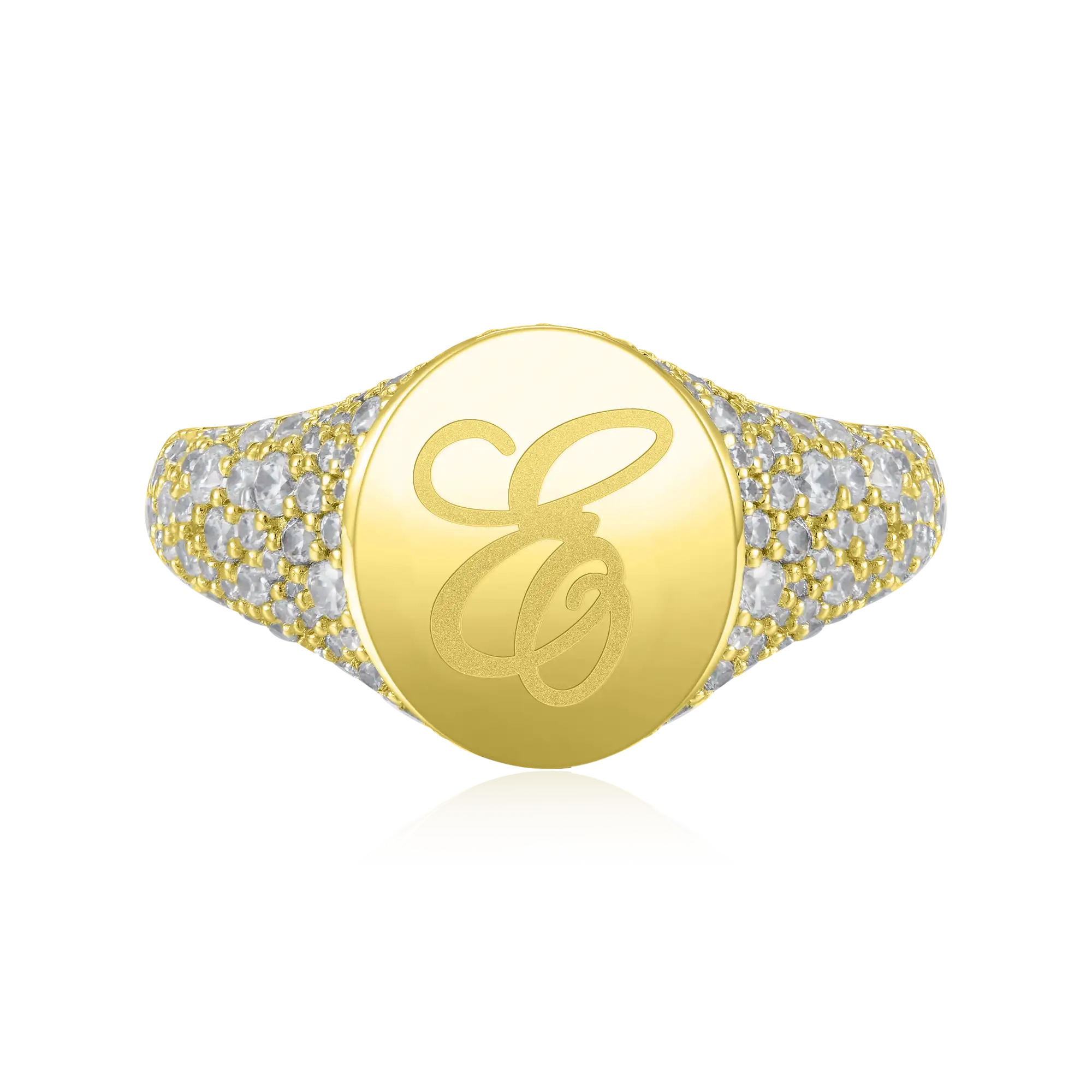 Custom Iced Oval Signet Ring - Letter - Image 5