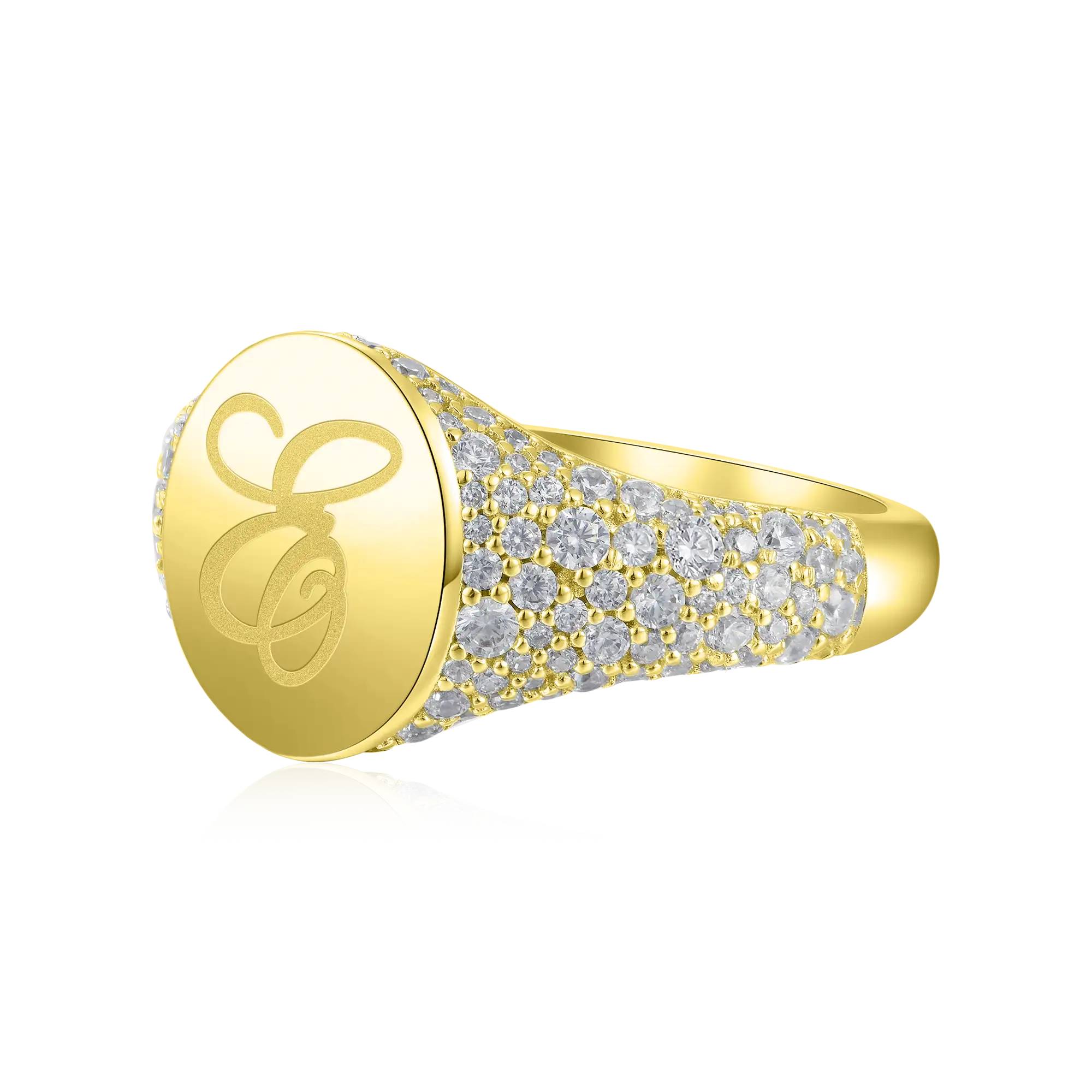 Custom Iced Oval Signet Ring - Letter - Image 6