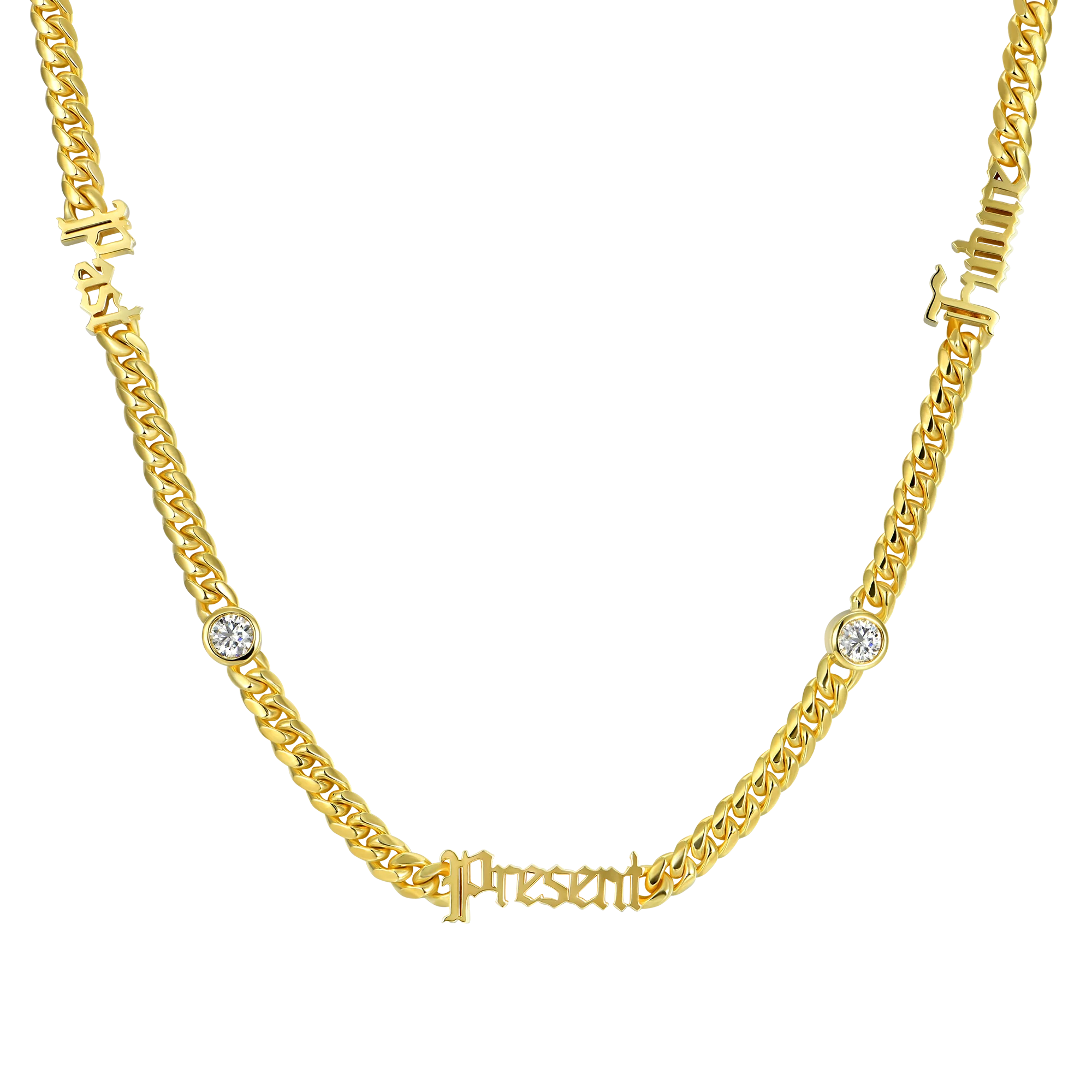 5mm 14k Gold Moissanite Custom Old English Name Necklace