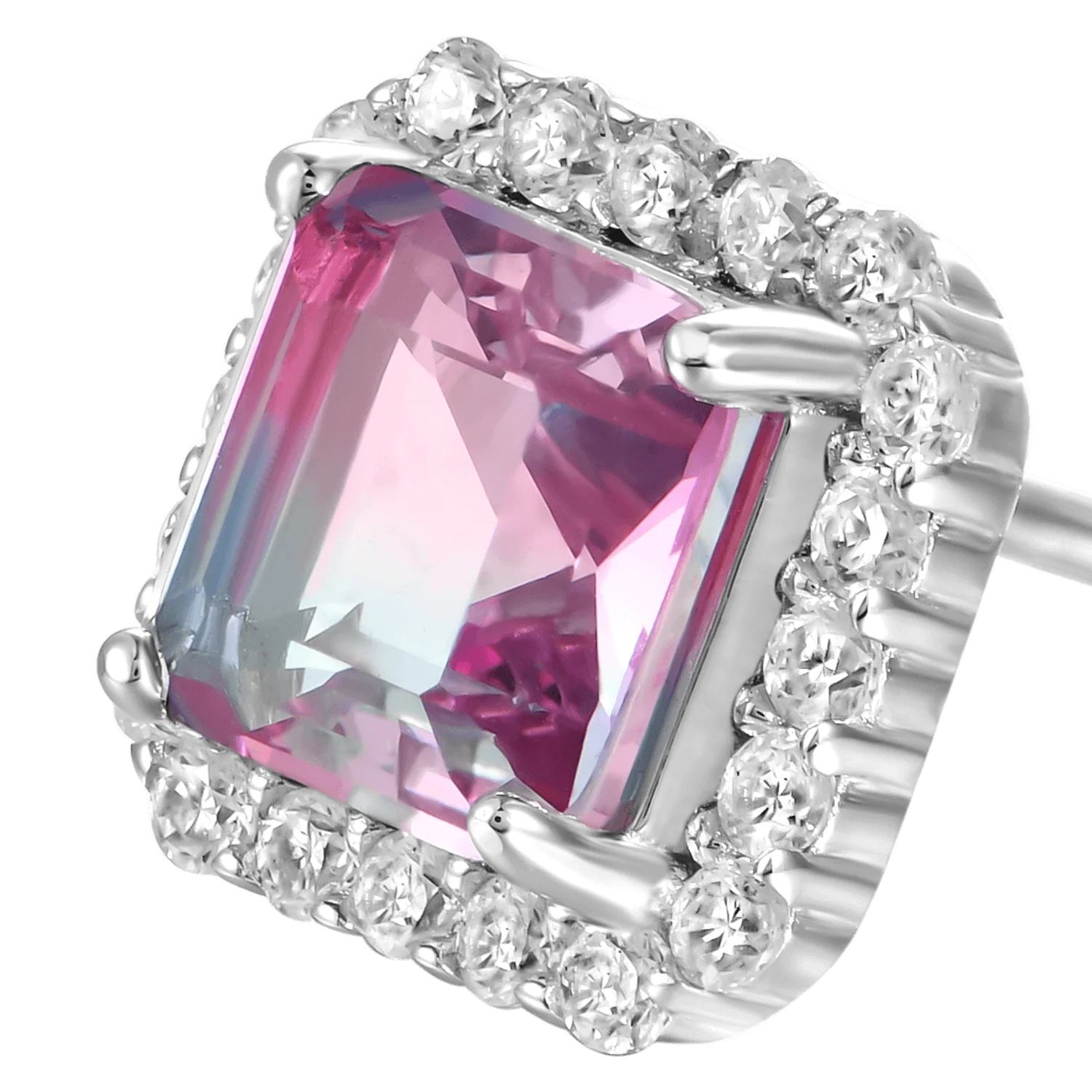S925 Emerald-Cut Gradient Tourmaline Halo Stud Earring - Image 4