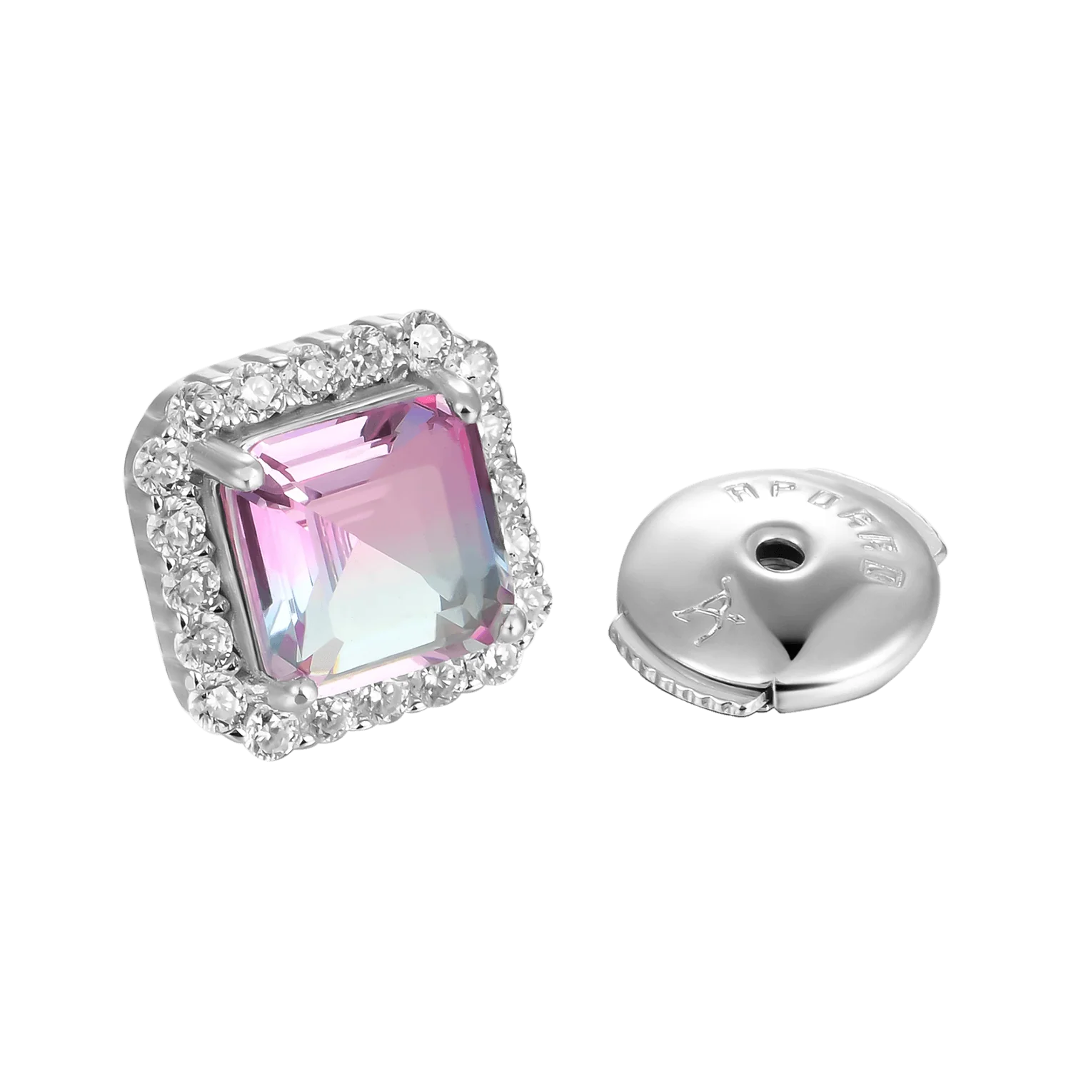 S925 Emerald-Cut Gradient Tourmaline Halo Stud Earring - Image 7