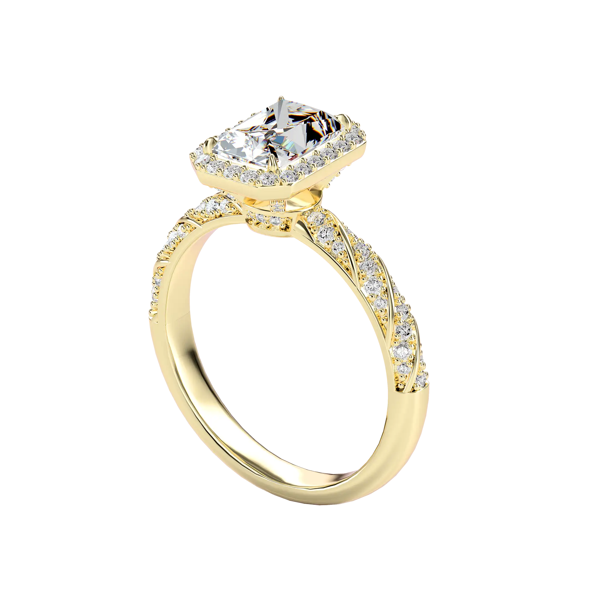 Emerald Cut Halo Diamond Rope Engagement Ring Custom - Image 2