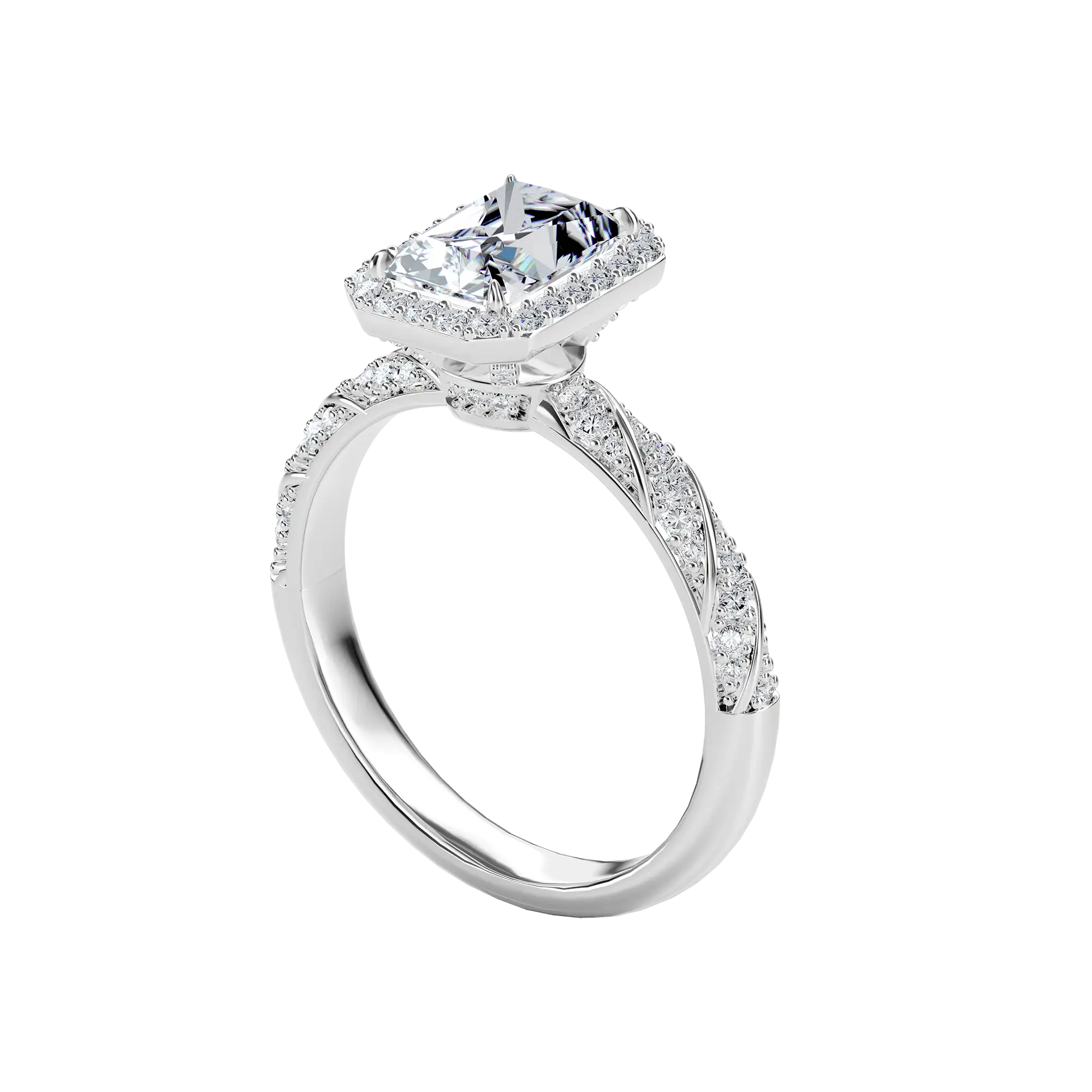 Emerald Cut Halo Diamond Rope Engagement Ring Custom - Image 5