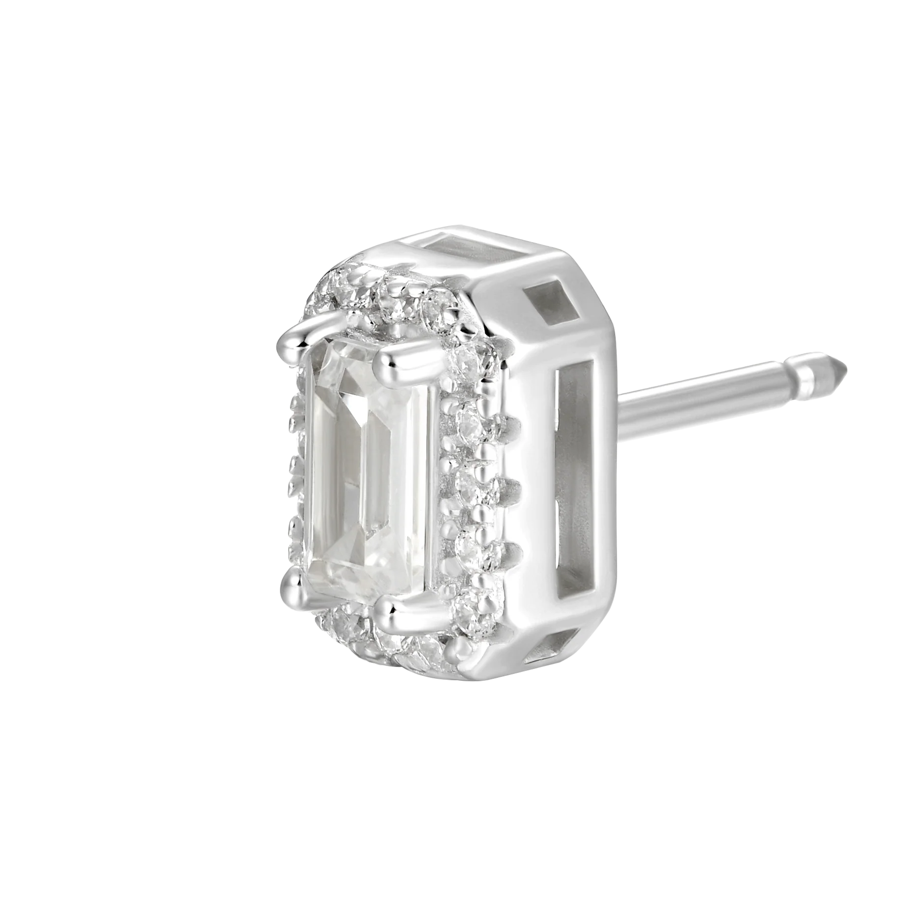 S925 Emerald Cut Halo Stud Earring - Image 6