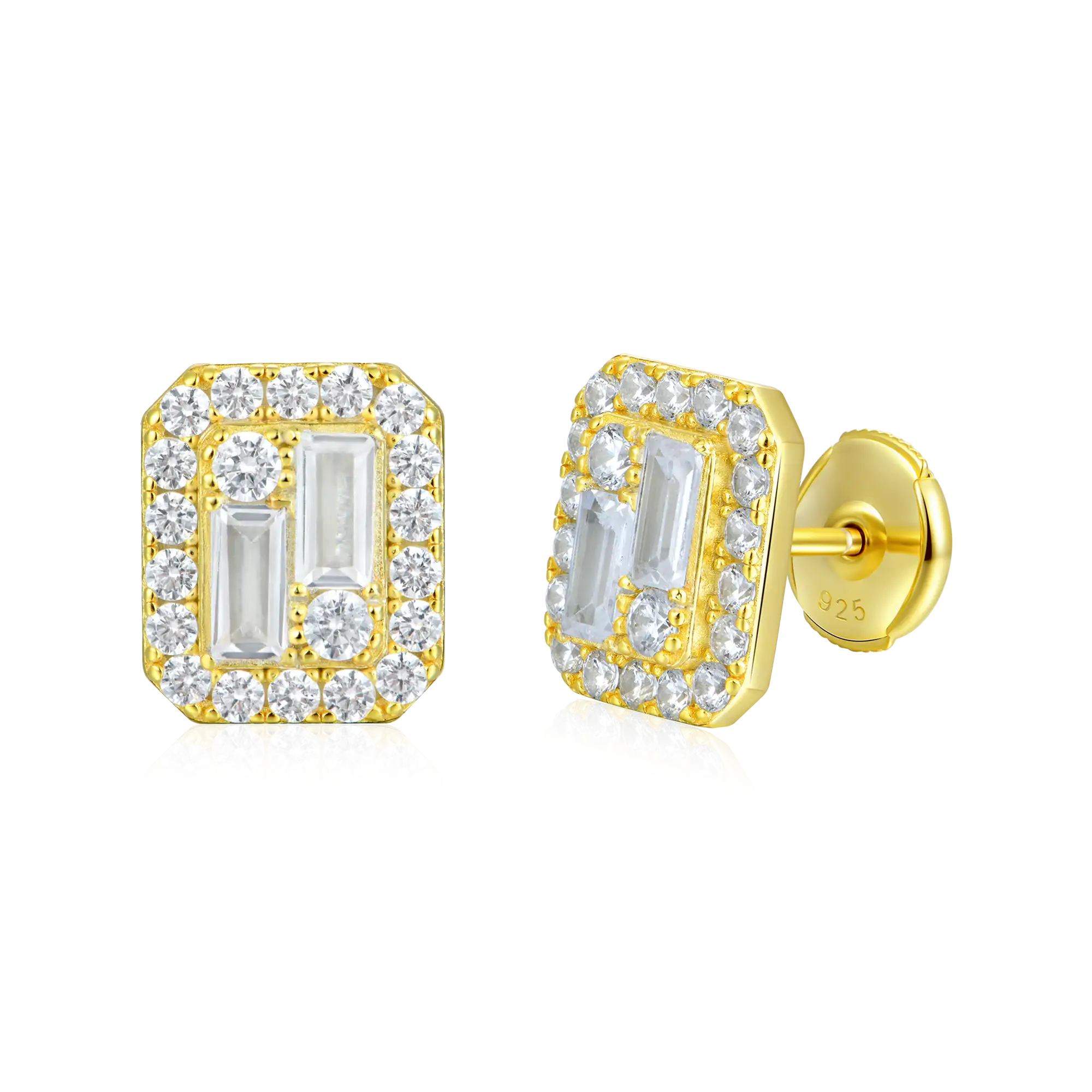 S925 Emerald Cut Mix Halo Stud Earrings - Pair - Image 11